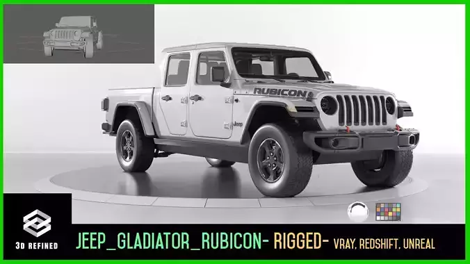 Jeep Gladiator Rubicon-Rigged and Textured-Unreal-vray-redshift Low-poly 3D model
