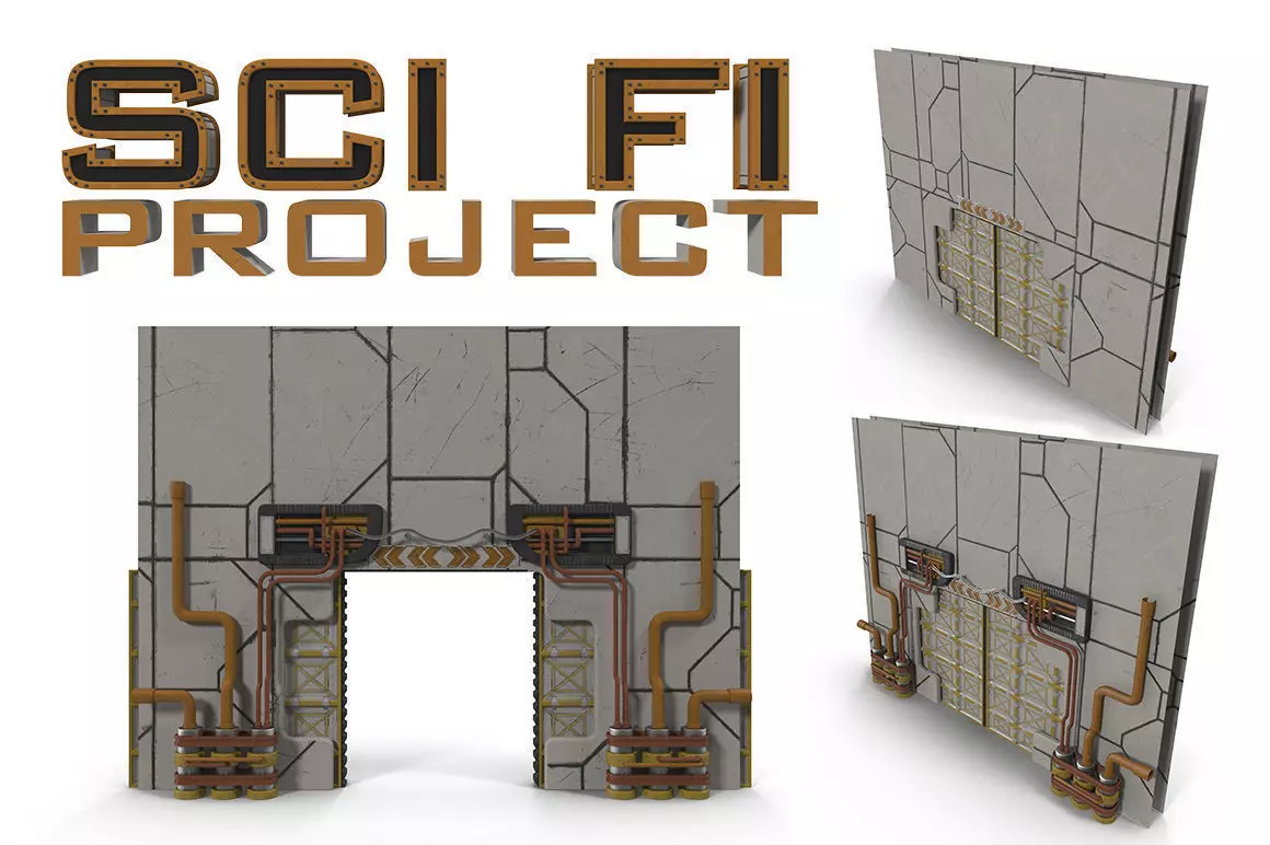 Sci fi Gate Low-poly 3D model_0