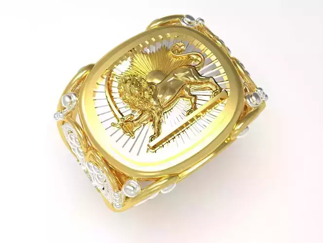 Man ring with lion and sun design two colors model mr0155