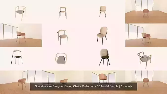 Scandinavian Designer Dining Chairs Collection - 3D Model Bundle