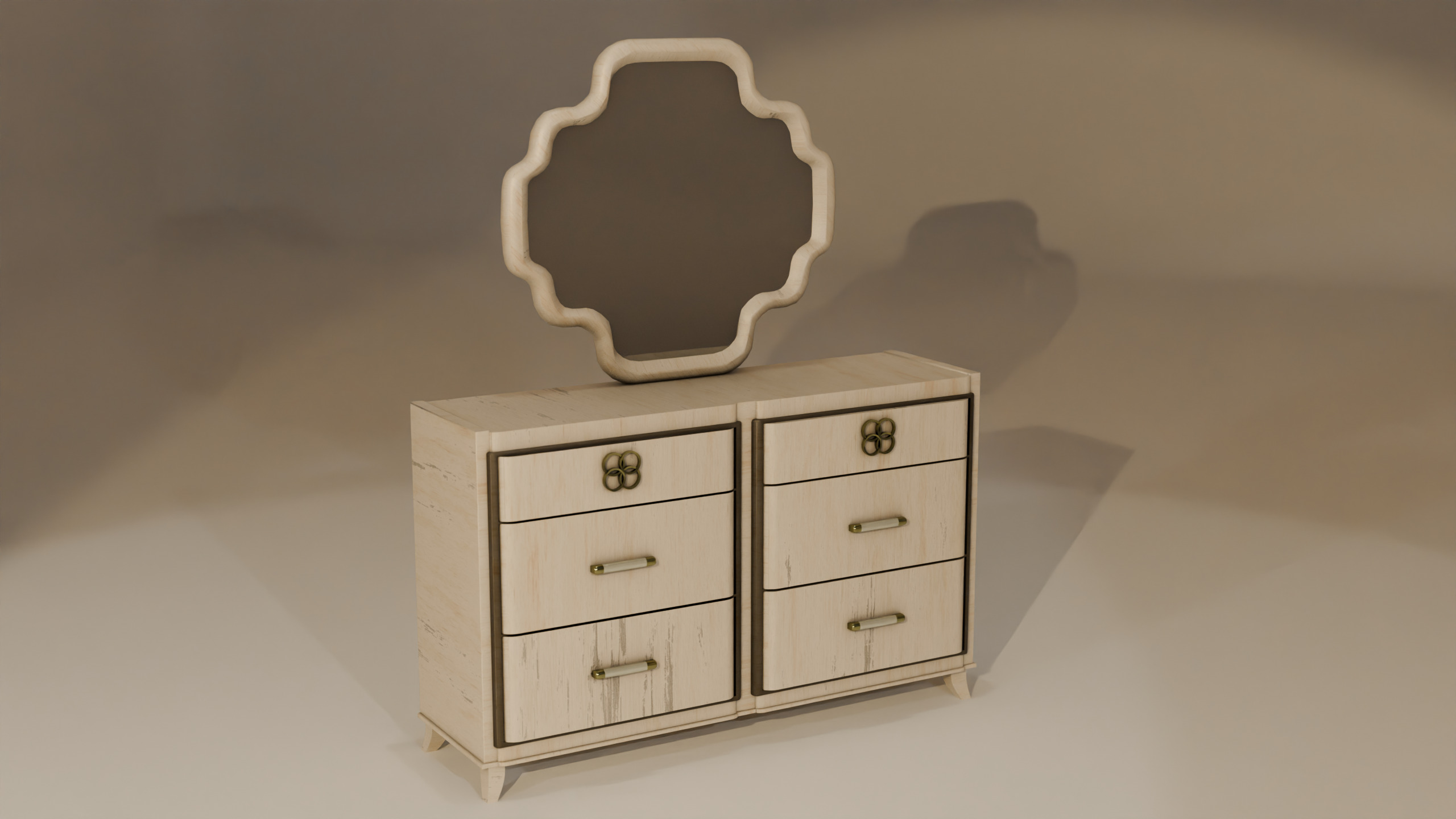 5K polygon- Modern Rustic Dresser-Realistic and Lowpoly model Low-poly 3D model_3