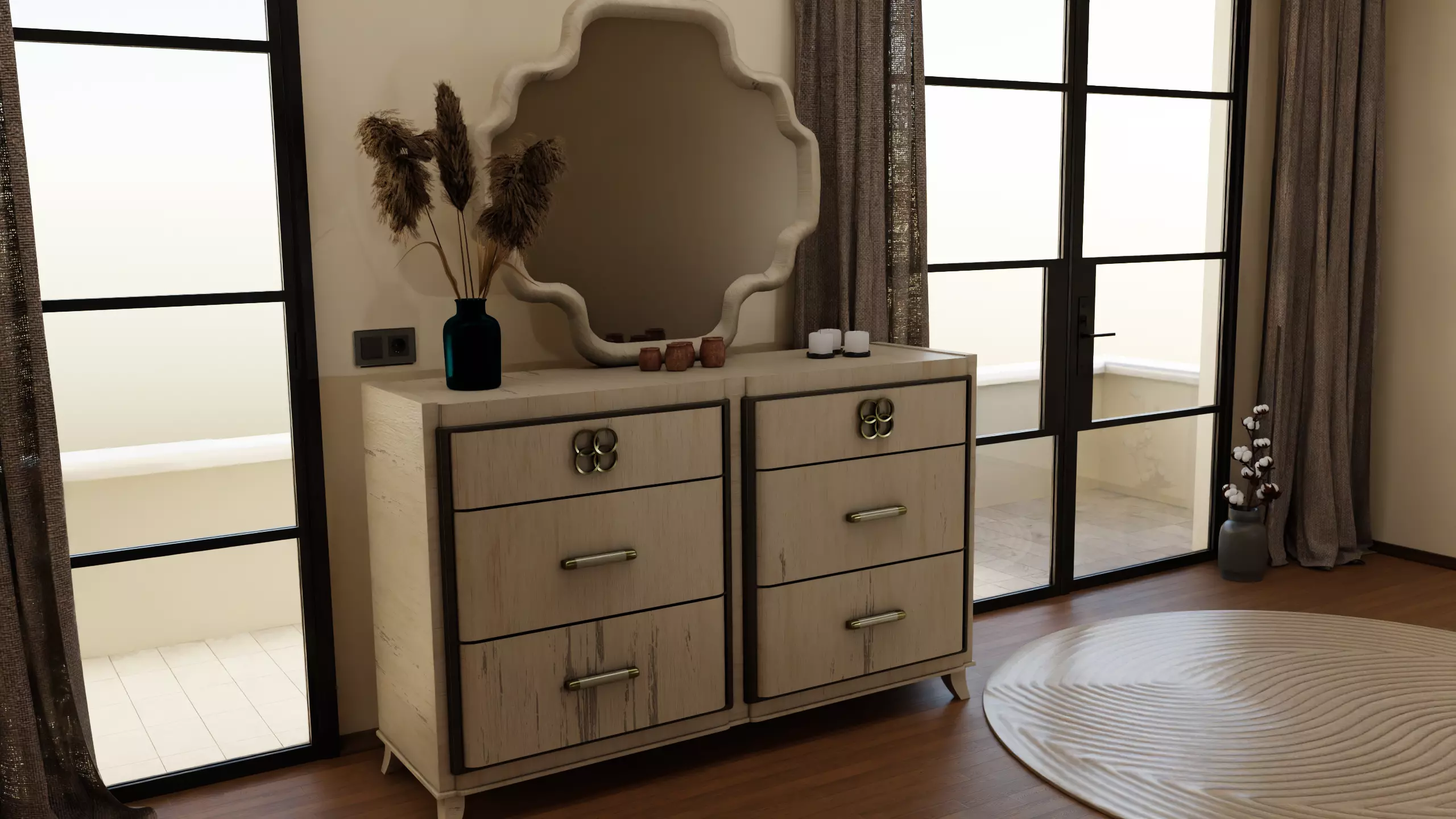 5K polygon- Modern Rustic Dresser-Realistic and Lowpoly model Low-poly 3D model_0