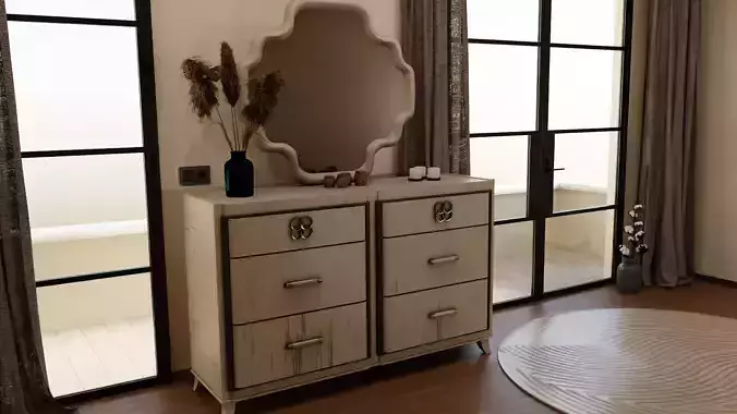 5K polygon- Modern Rustic Dresser-Realistic and Lowpoly model