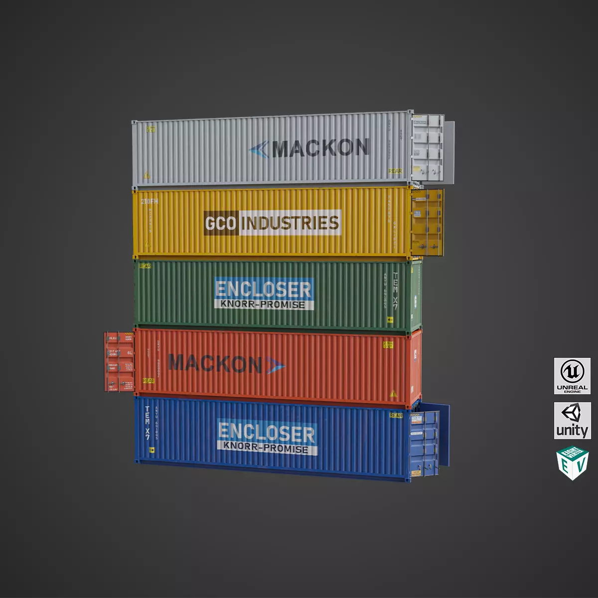 Cargo Containers 5 Single mat All PBR Unity UE Textures Included Low-poly 3D model_0