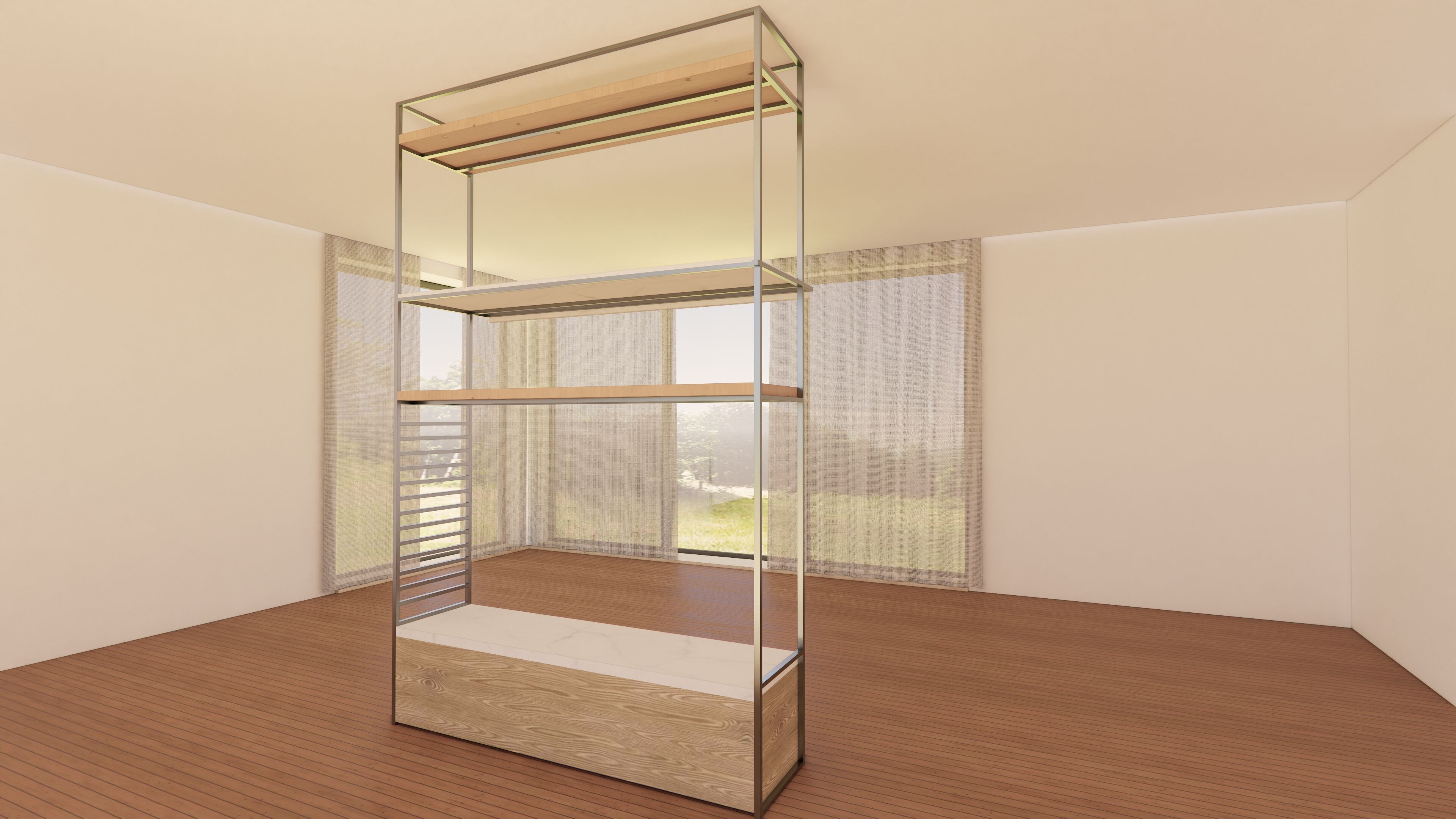 Industrial Open Cabinet - Minimalist Metal Frame - 3D Model Low-poly 3D model_2