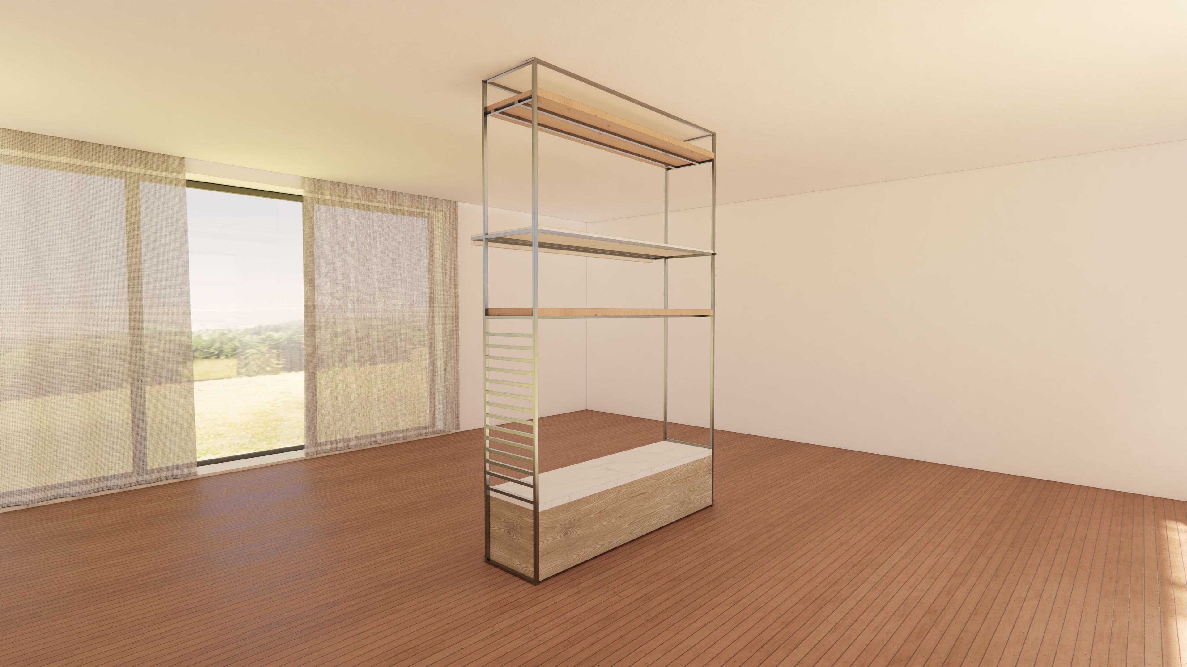 Industrial Open Cabinet - Minimalist Metal Frame - 3D Model Low-poly 3D model_1