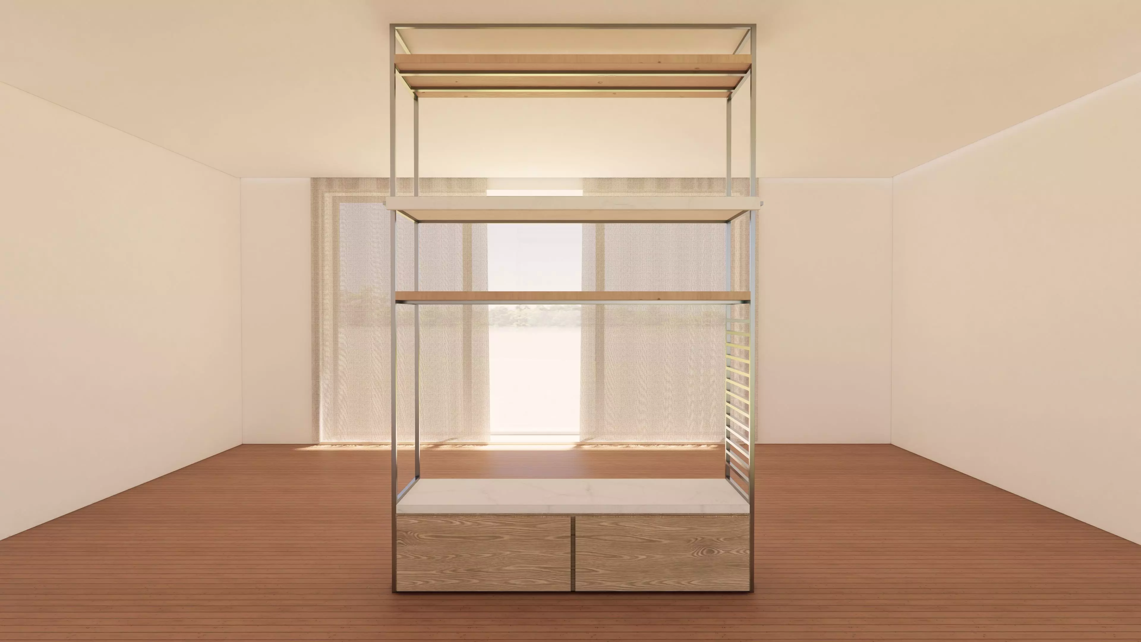 Industrial Open Cabinet - Minimalist Metal Frame - 3D Model Low-poly 3D model_0