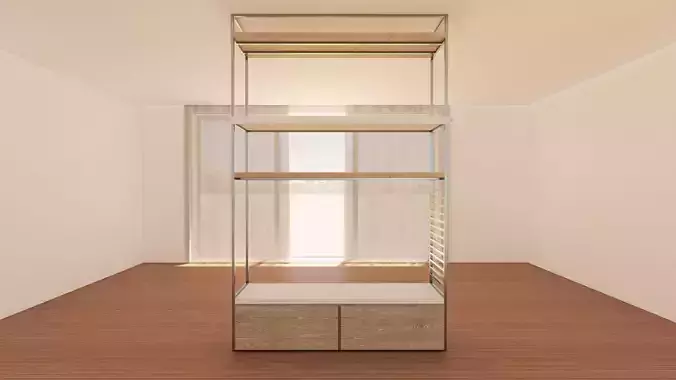 Industrial Open Cabinet - Minimalist Metal Frame - 3D Model