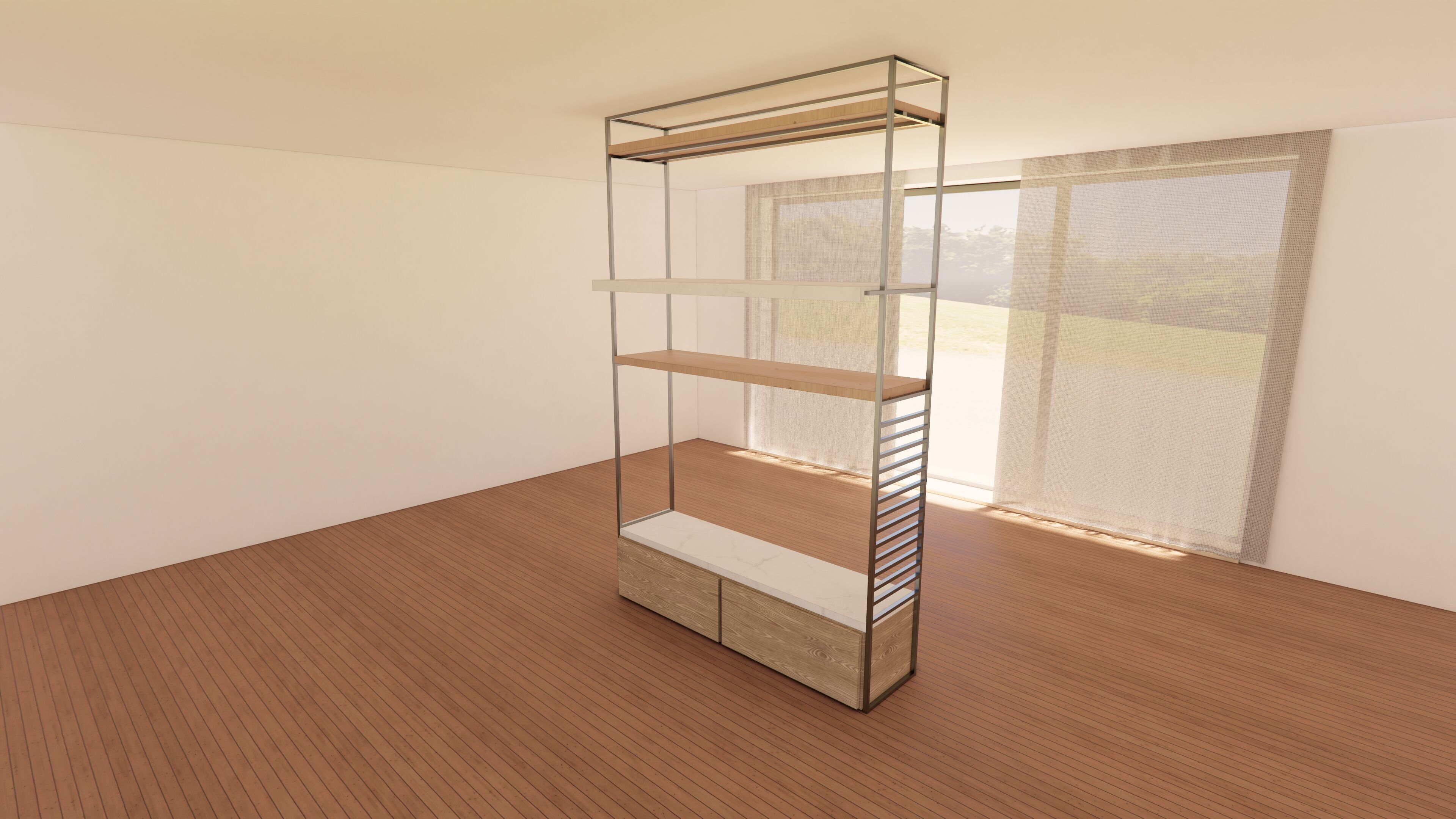 Industrial Open Cabinet - Minimalist Metal Frame - 3D Model Low-poly 3D model_4