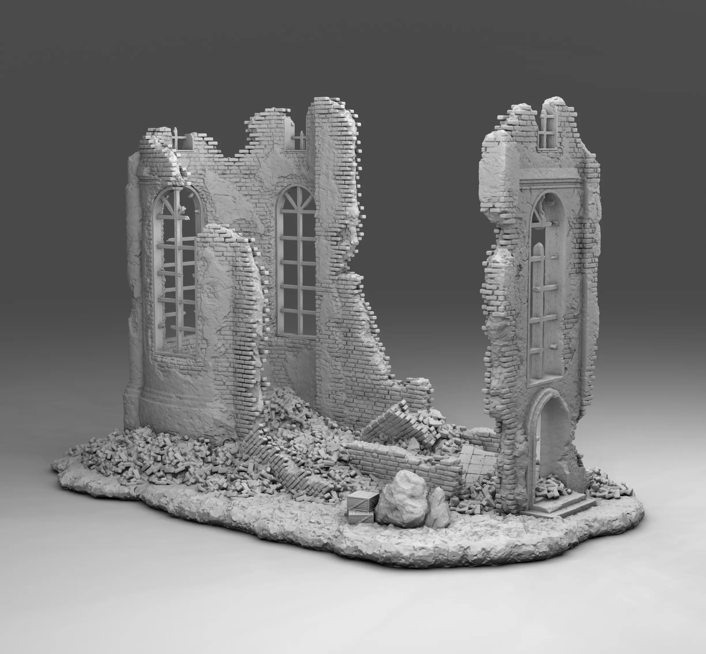 Walls of a ruined church 3D print model_0