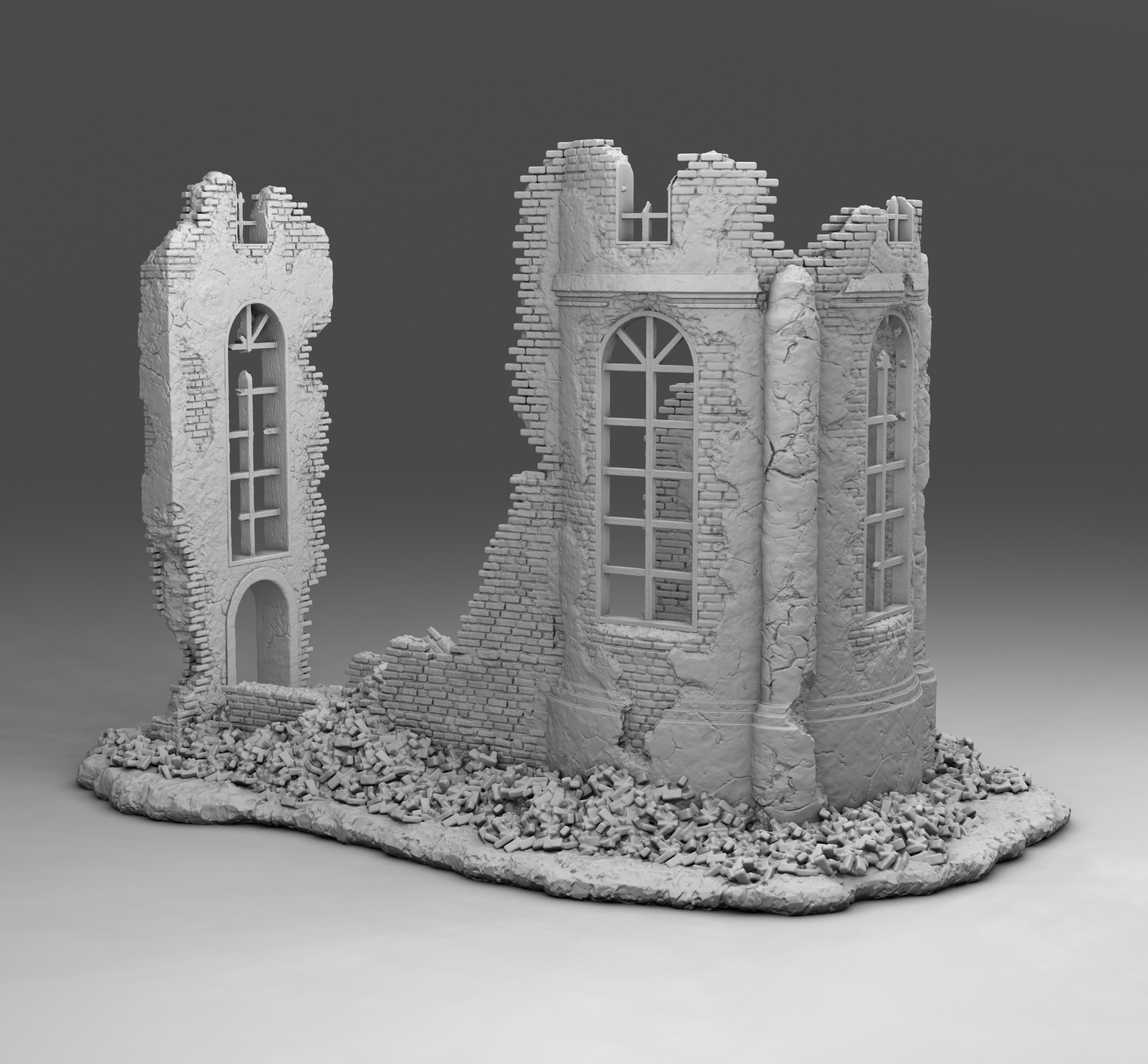 Walls of a ruined church 3D print model_2
