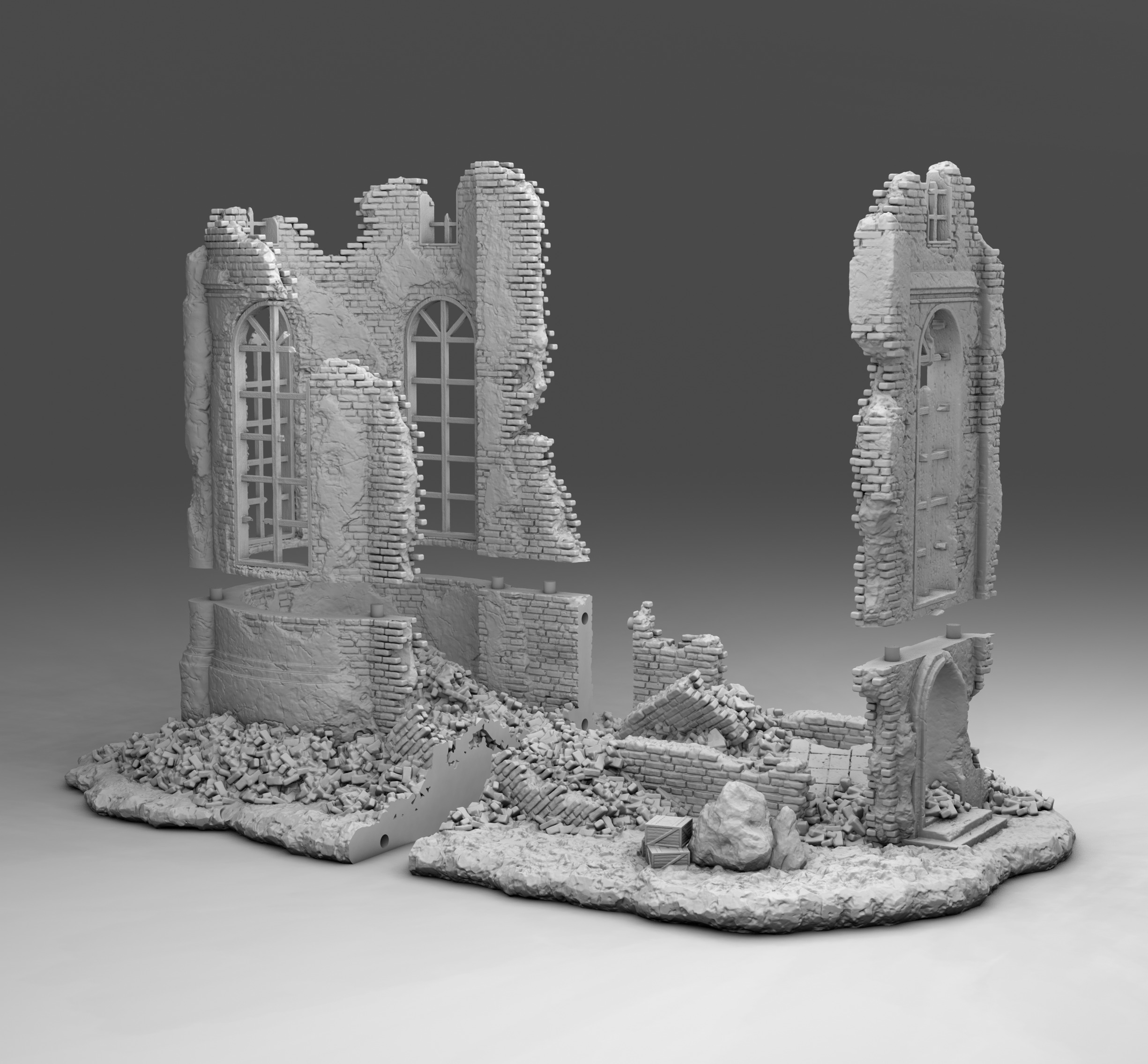 Walls of a ruined church 3D print model_3