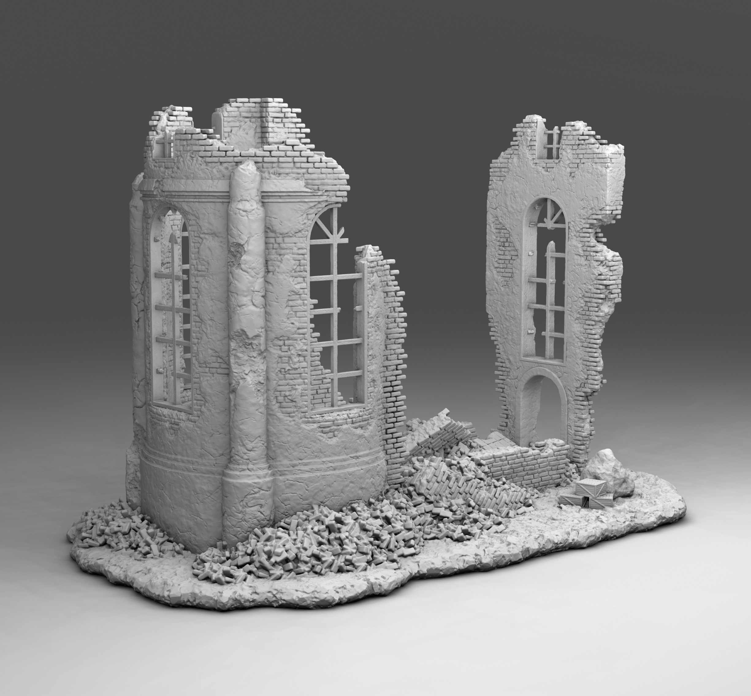 Walls of a ruined church 3D print model_1