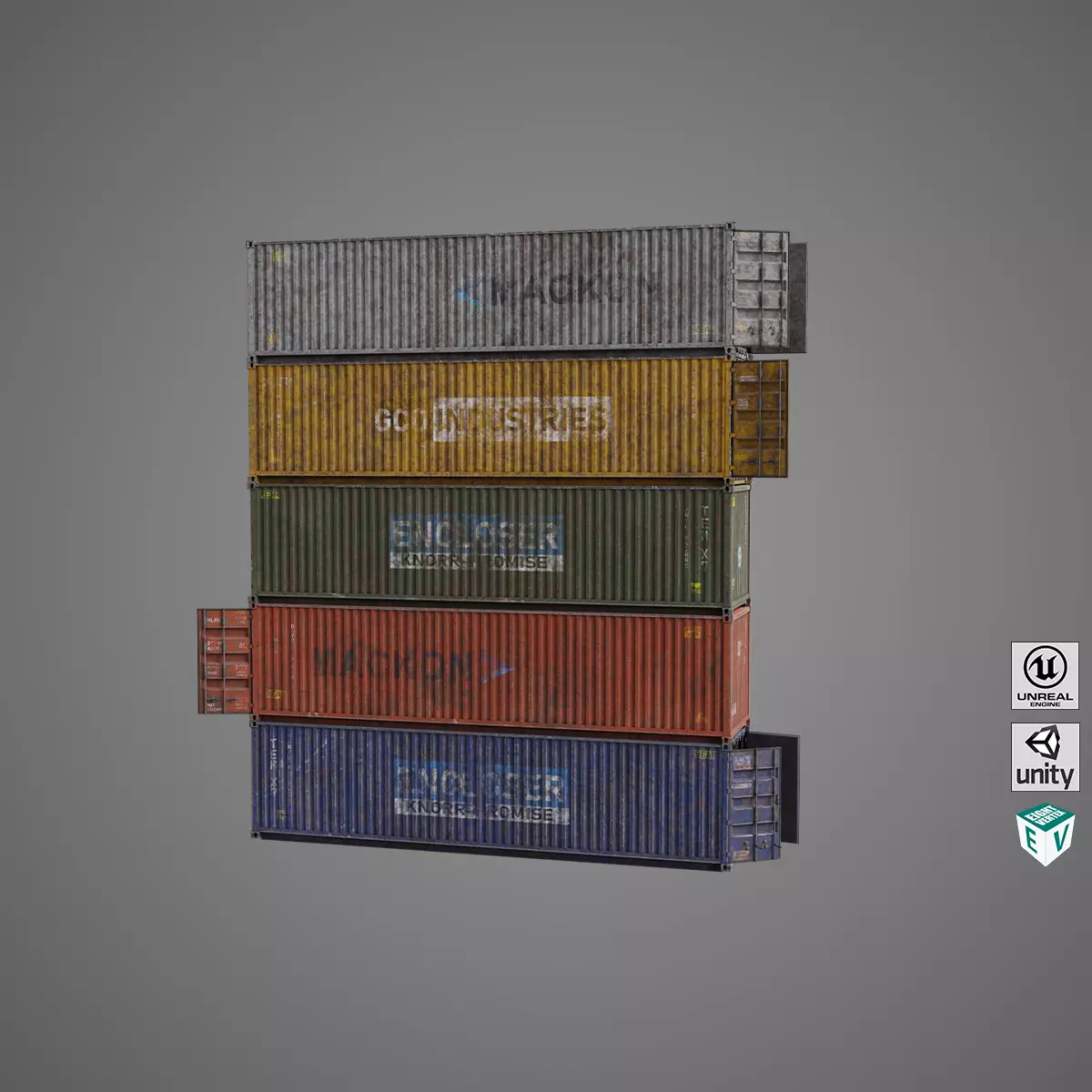 Cargo Containers Old Dusty 5 Single Mat All PBR Unity UE Texture Low-poly 3D model_0