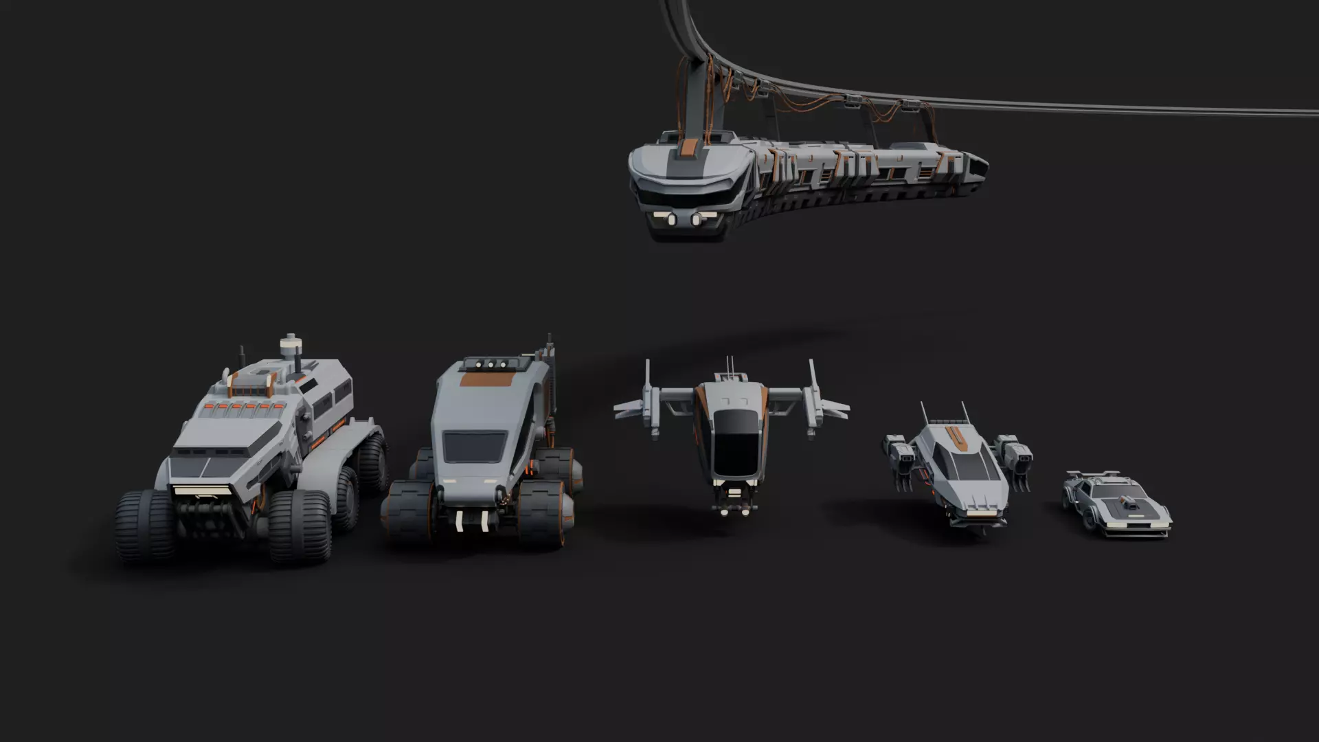 Cyberpunk vehicles kitbash 3D model_0