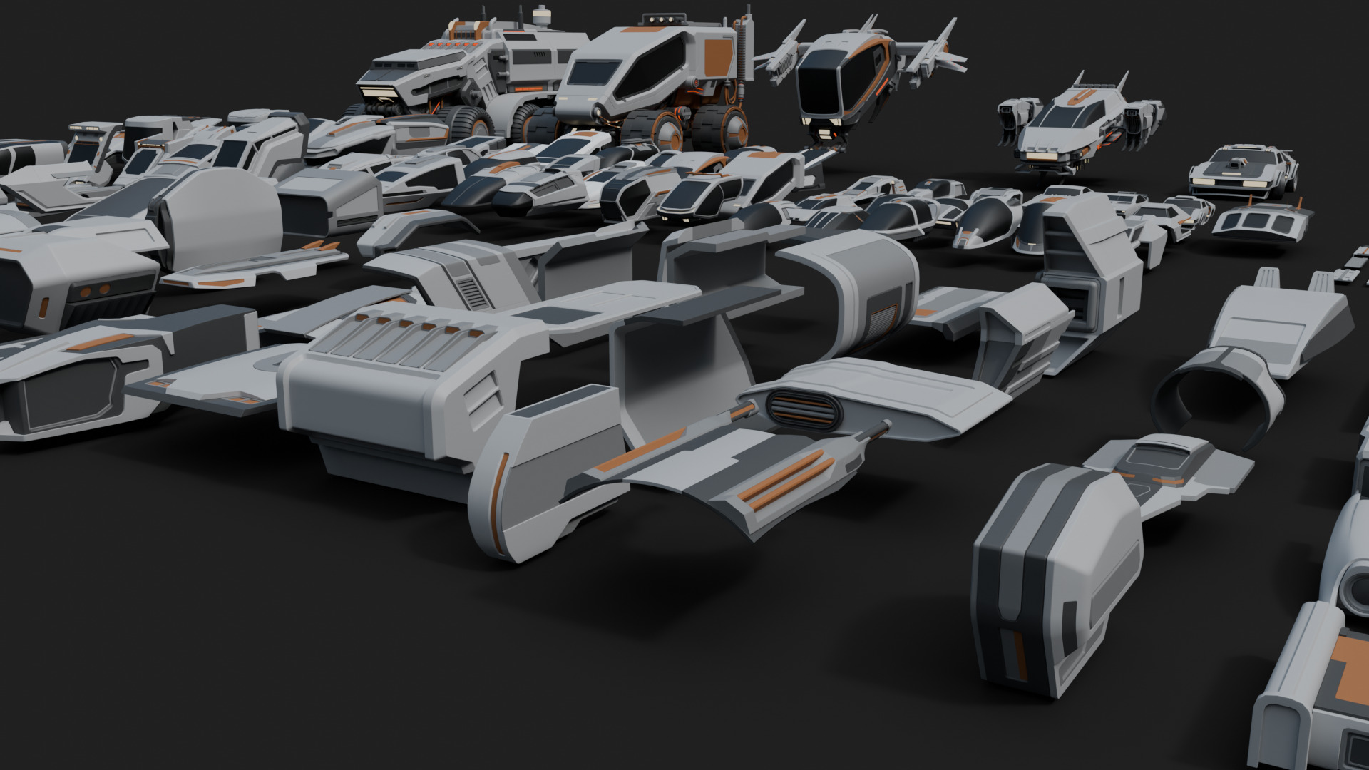 Cyberpunk vehicles kitbash 3D model_6