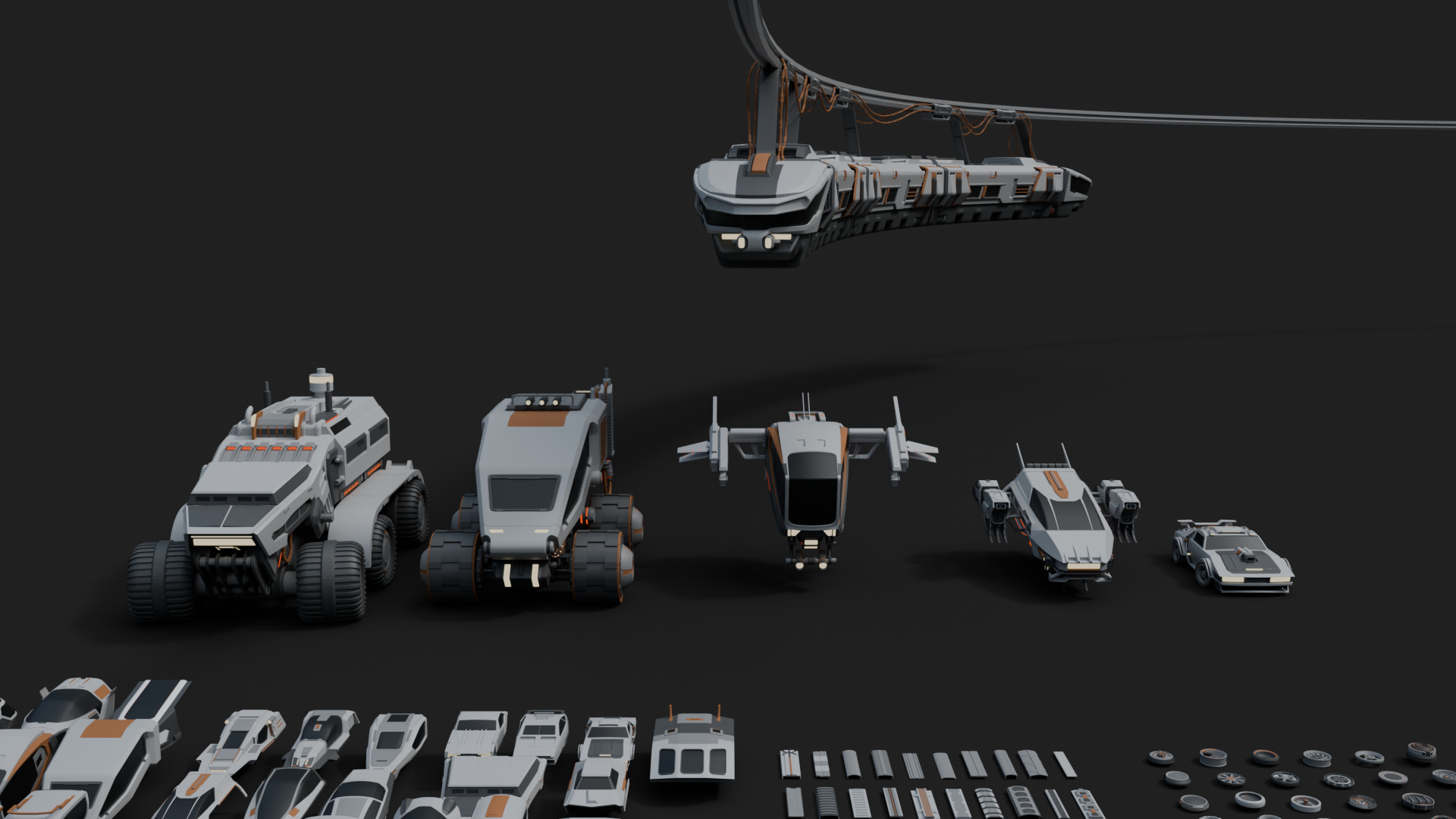 Cyberpunk vehicles kitbash 3D model_9