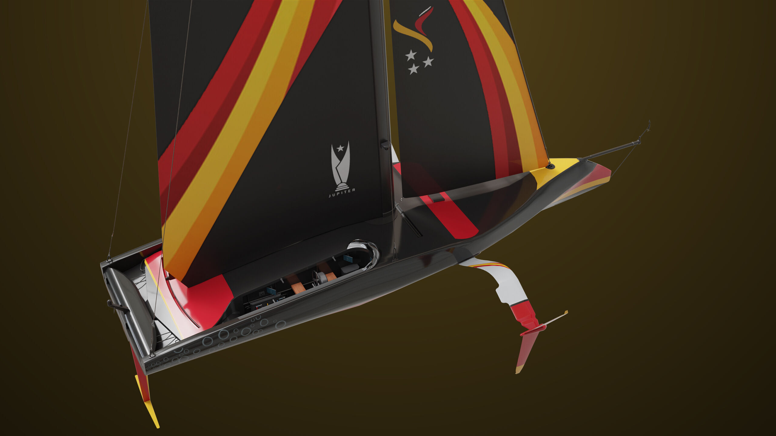 Sailing Yacht Boat Hydrofoil  01 Black All PBR Unity UE Textures Low-poly 3D model_7