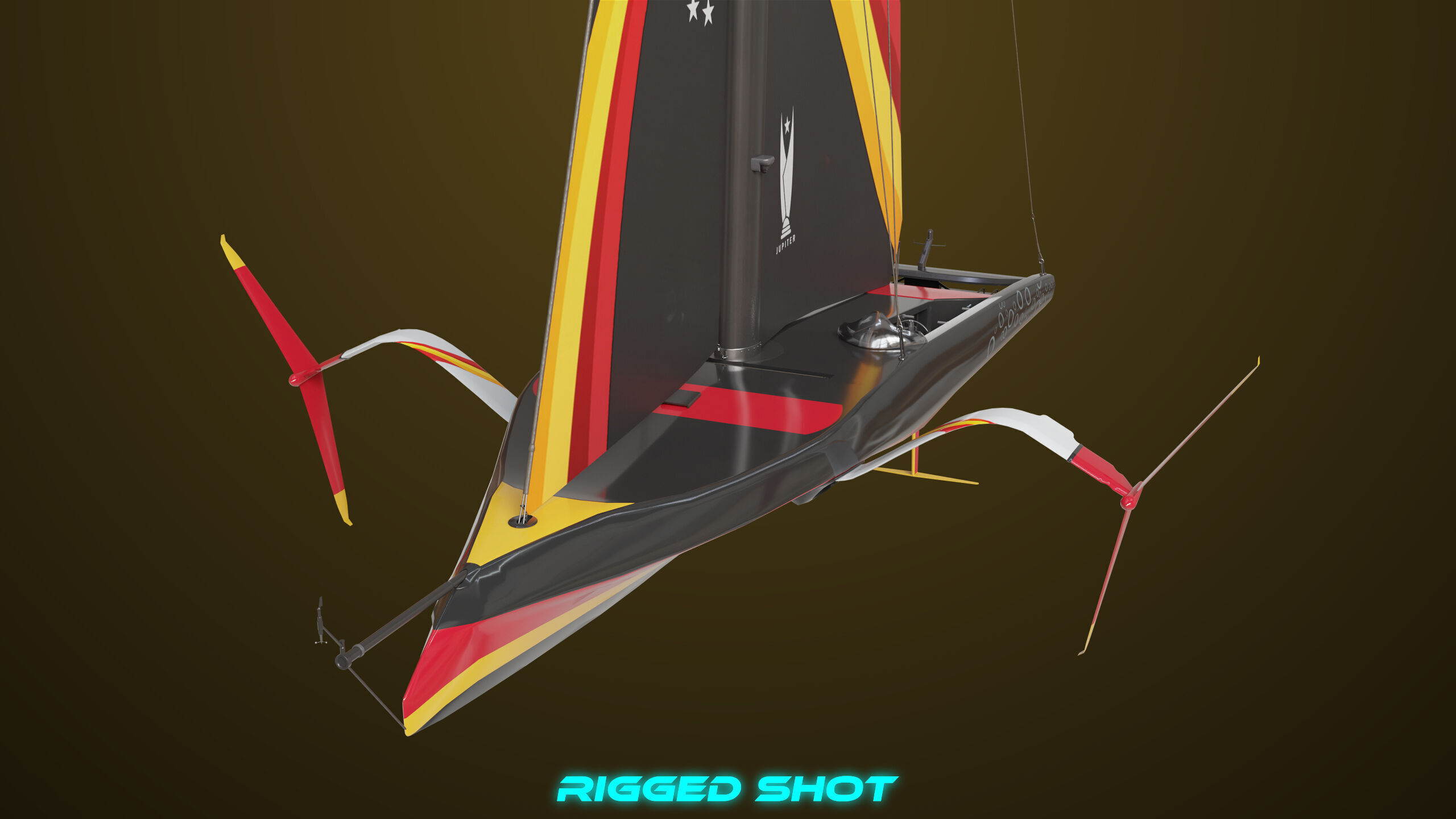 Sailing Yacht Boat Hydrofoil  01 Black All PBR Unity UE Textures Low-poly 3D model_13