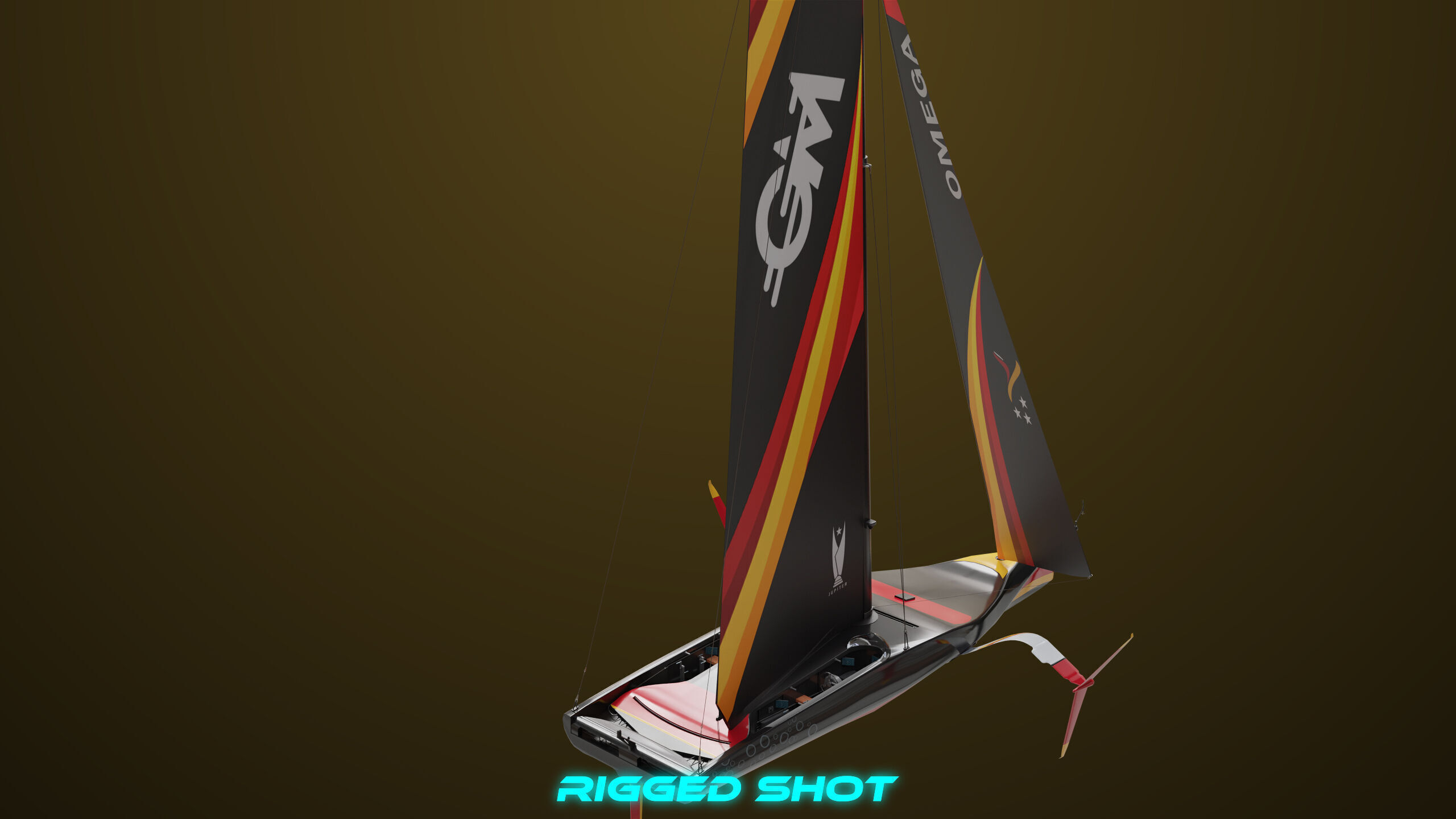 Sailing Yacht Boat Hydrofoil  01 Black All PBR Unity UE Textures Low-poly 3D model_11