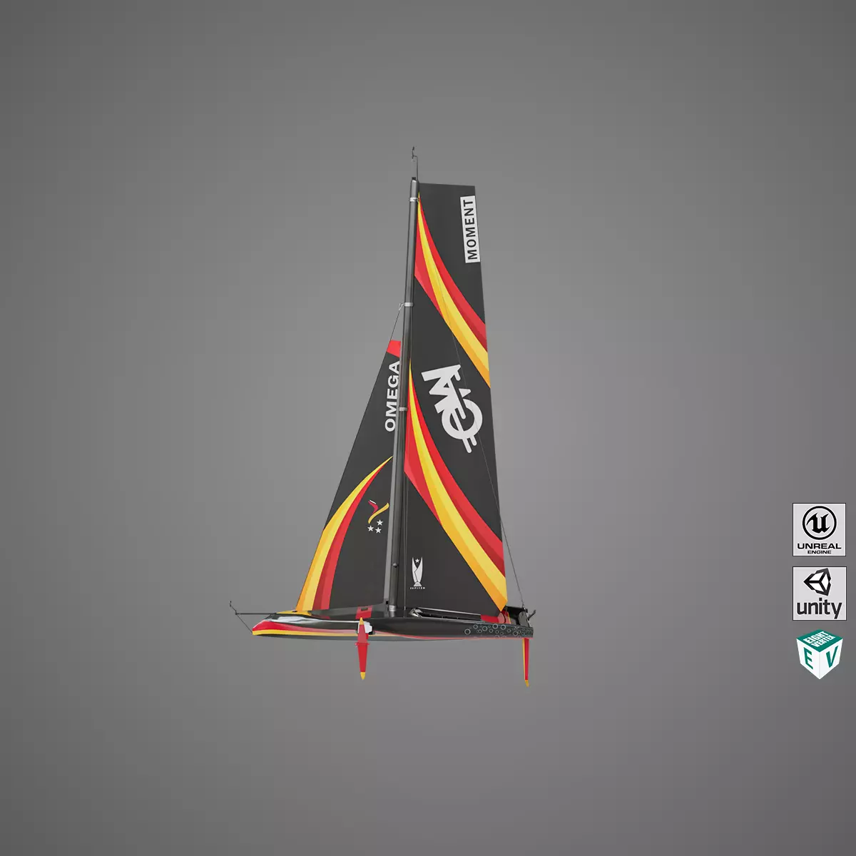 Sailing Yacht Boat Hydrofoil  01 Black All PBR Unity UE Textures Low-poly 3D model_0