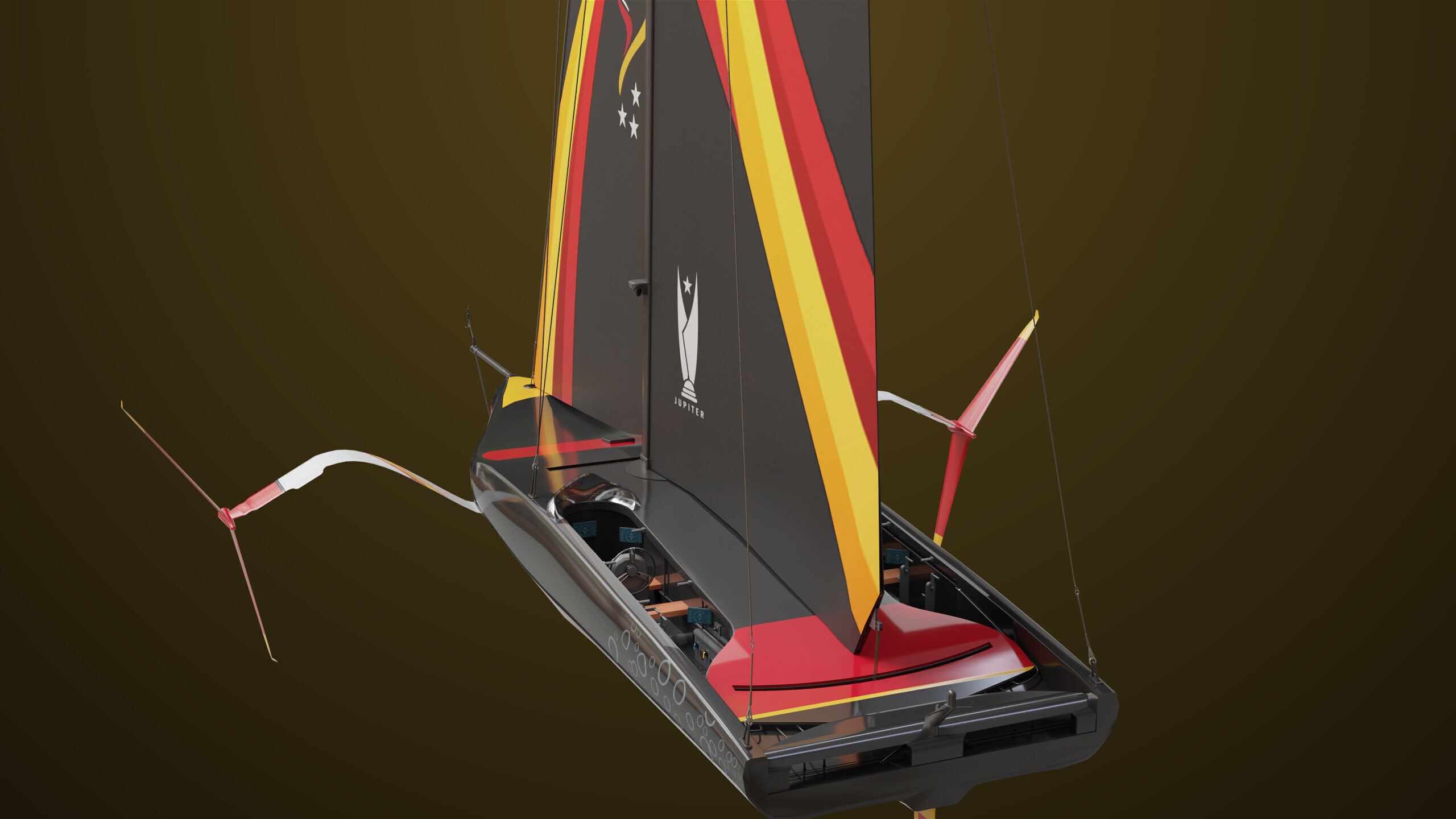 Sailing Yacht Boat Hydrofoil  01 Black All PBR Unity UE Textures Low-poly 3D model_15
