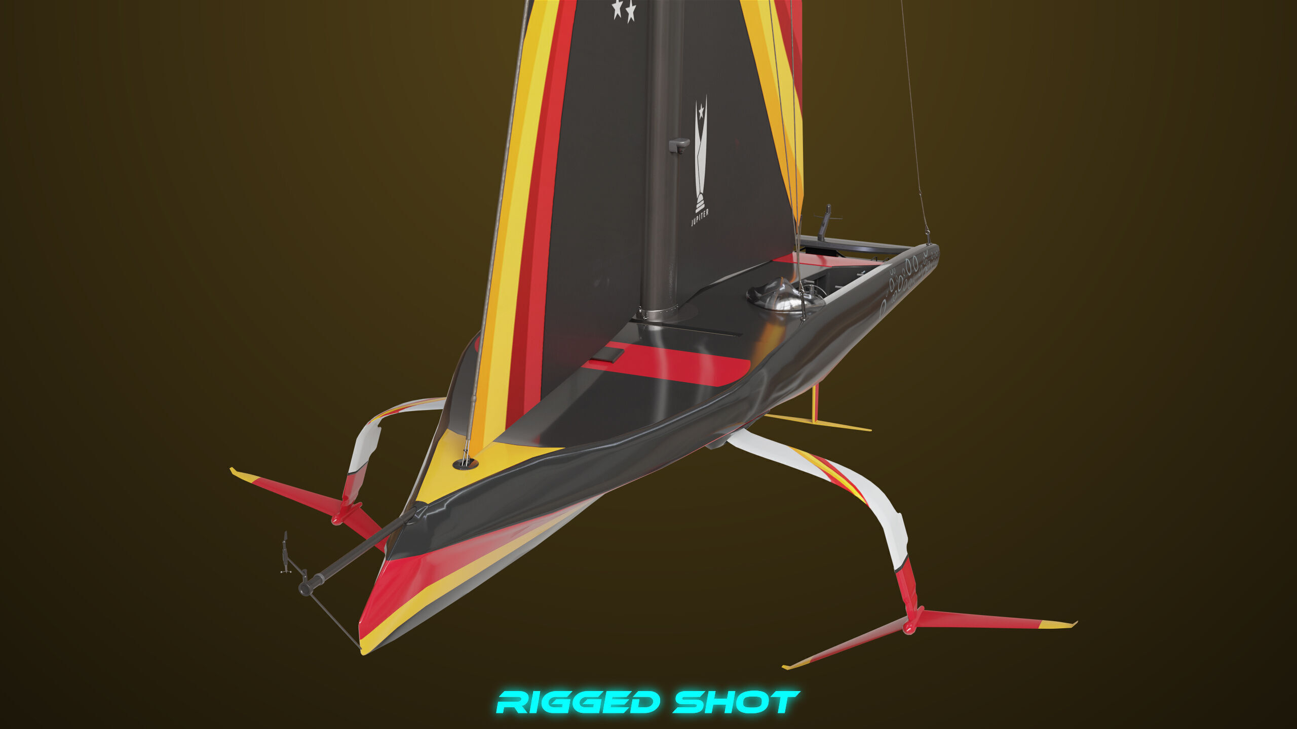 Sailing Yacht Boat Hydrofoil  01 Black All PBR Unity UE Textures Low-poly 3D model_9