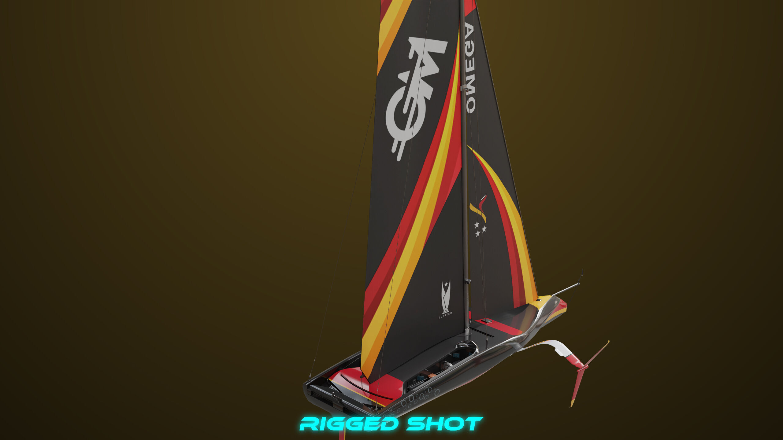 Sailing Yacht Boat Hydrofoil  01 Black All PBR Unity UE Textures Low-poly 3D model_10