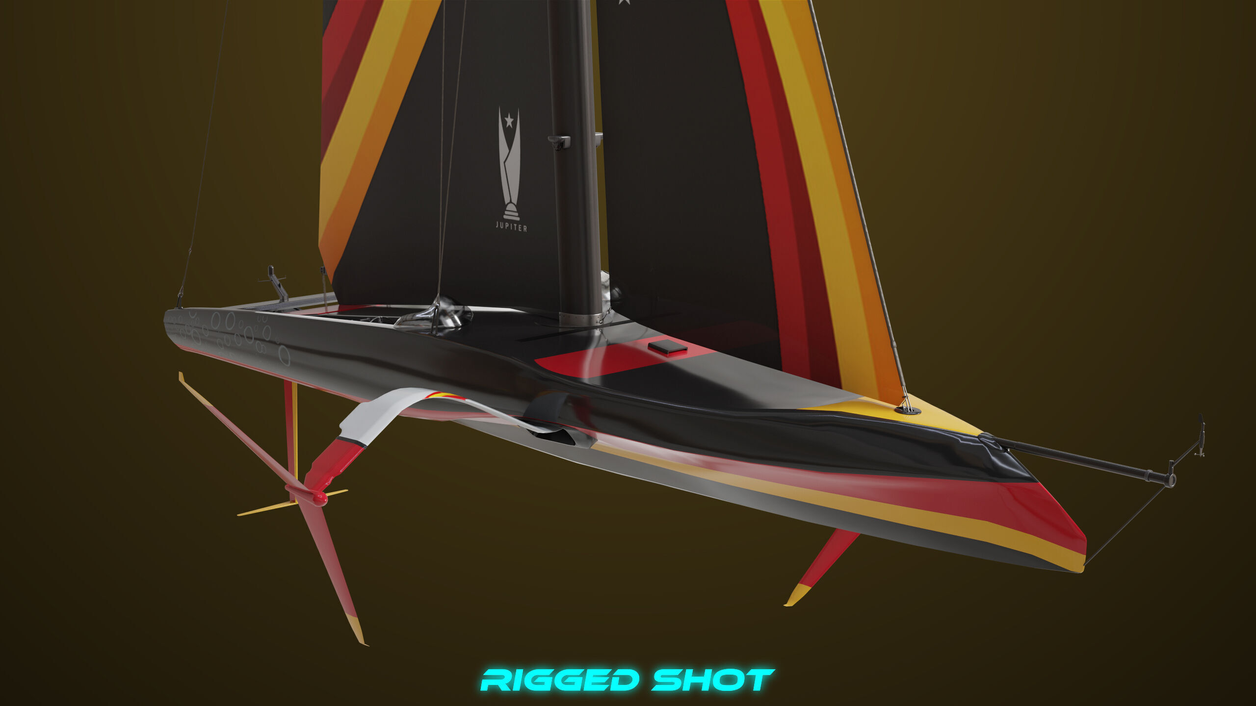 Sailing Yacht Boat Hydrofoil  01 Black All PBR Unity UE Textures Low-poly 3D model_12