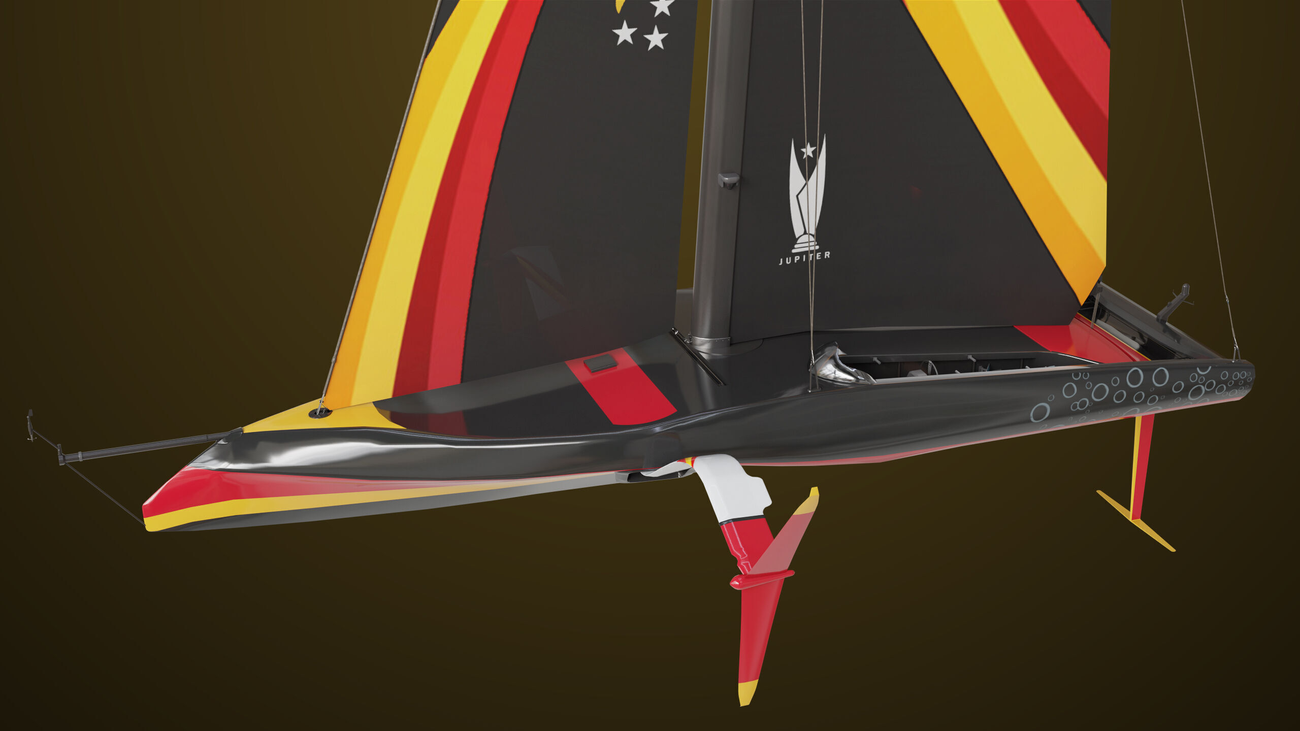 Sailing Yacht Boat Hydrofoil  01 Black All PBR Unity UE Textures Low-poly 3D model_5