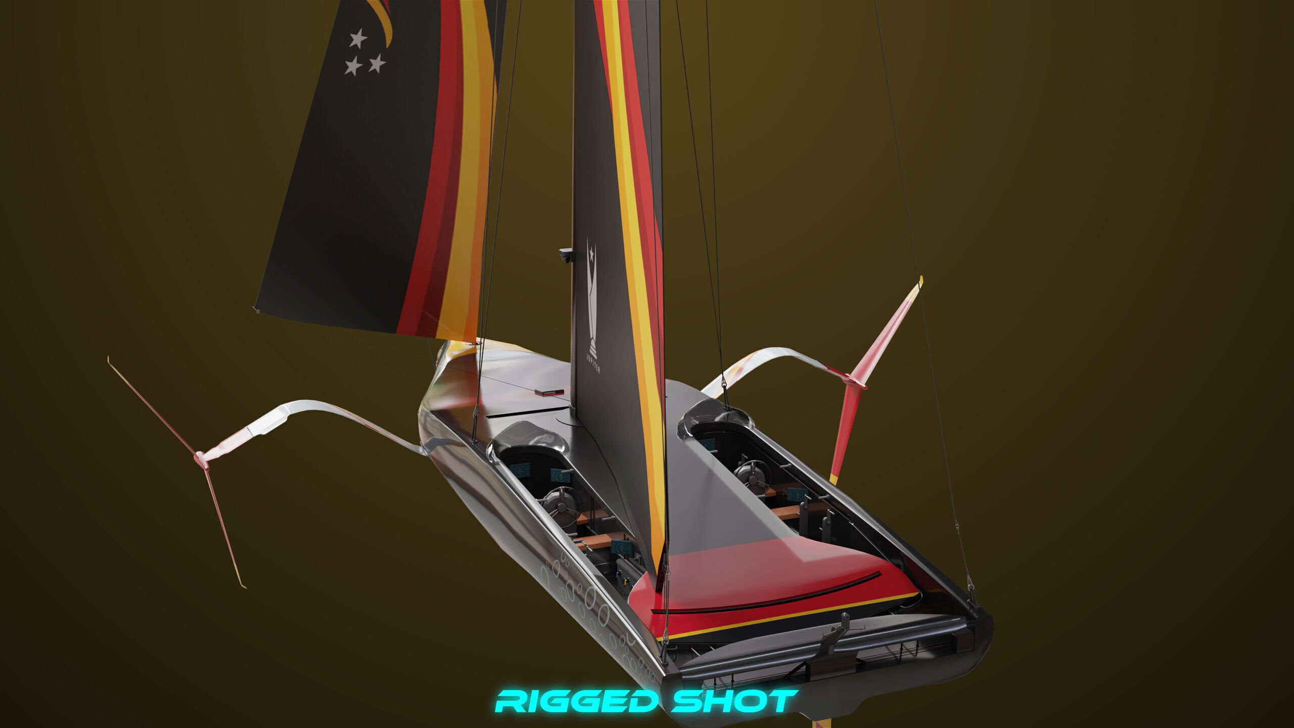 Sailing Yacht Boat Hydrofoil  01 Black All PBR Unity UE Textures Low-poly 3D model_8