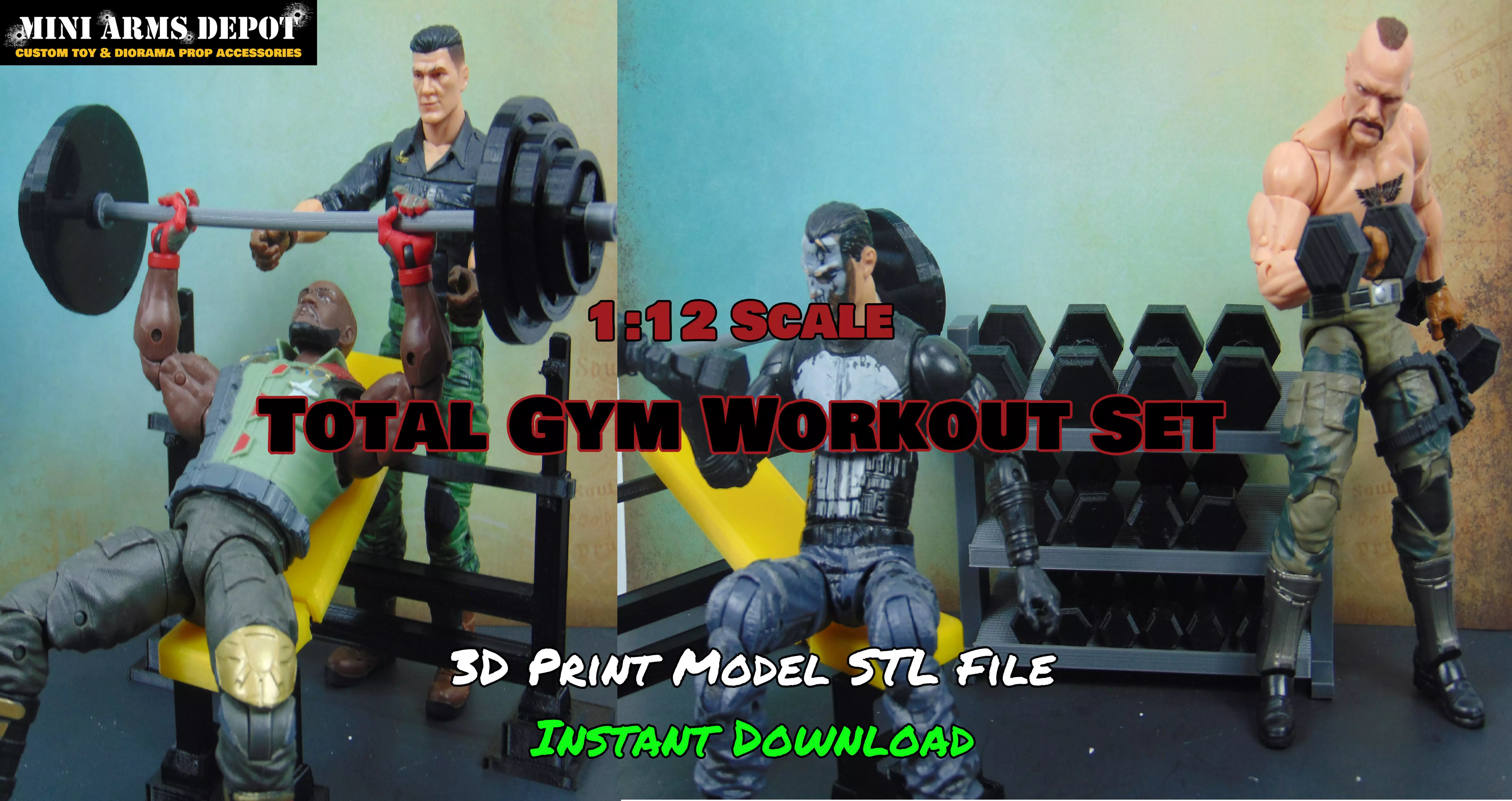 Custom 112 Total Workout Gym Set Combo Diorama Prop for GI JOE 3D print model_0