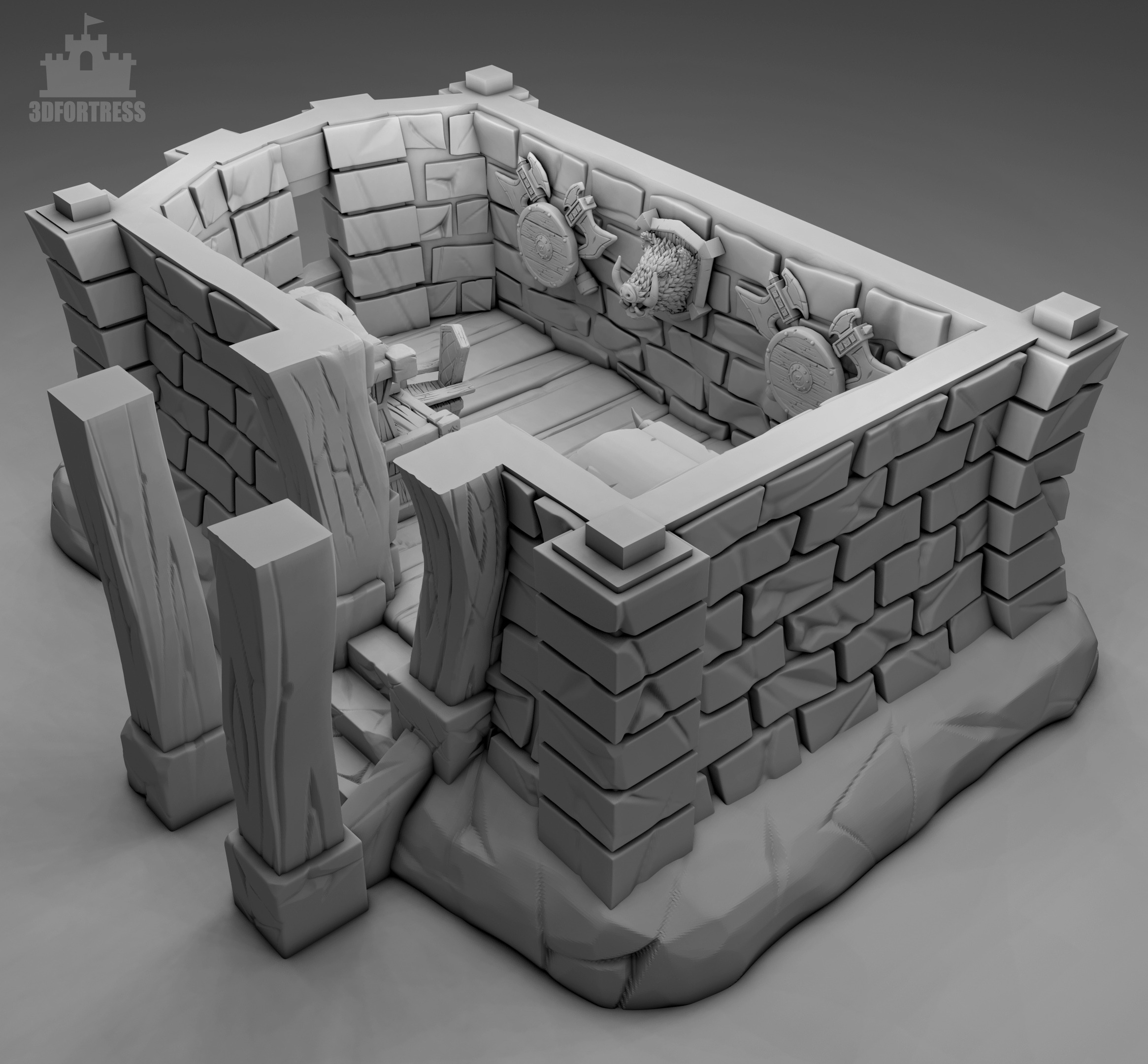 Brick building 3D print model_1