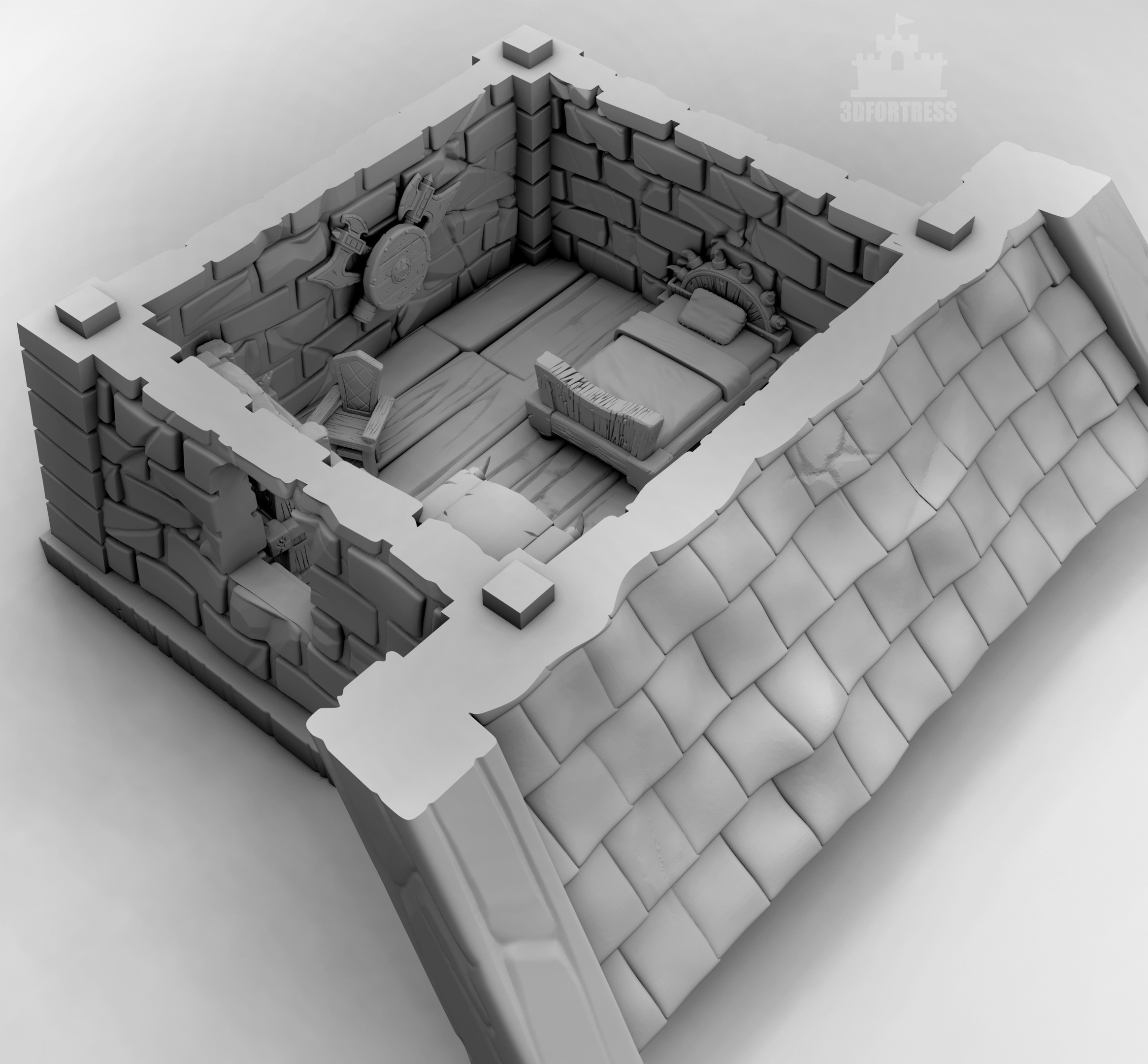 Brick building 3D print model_8
