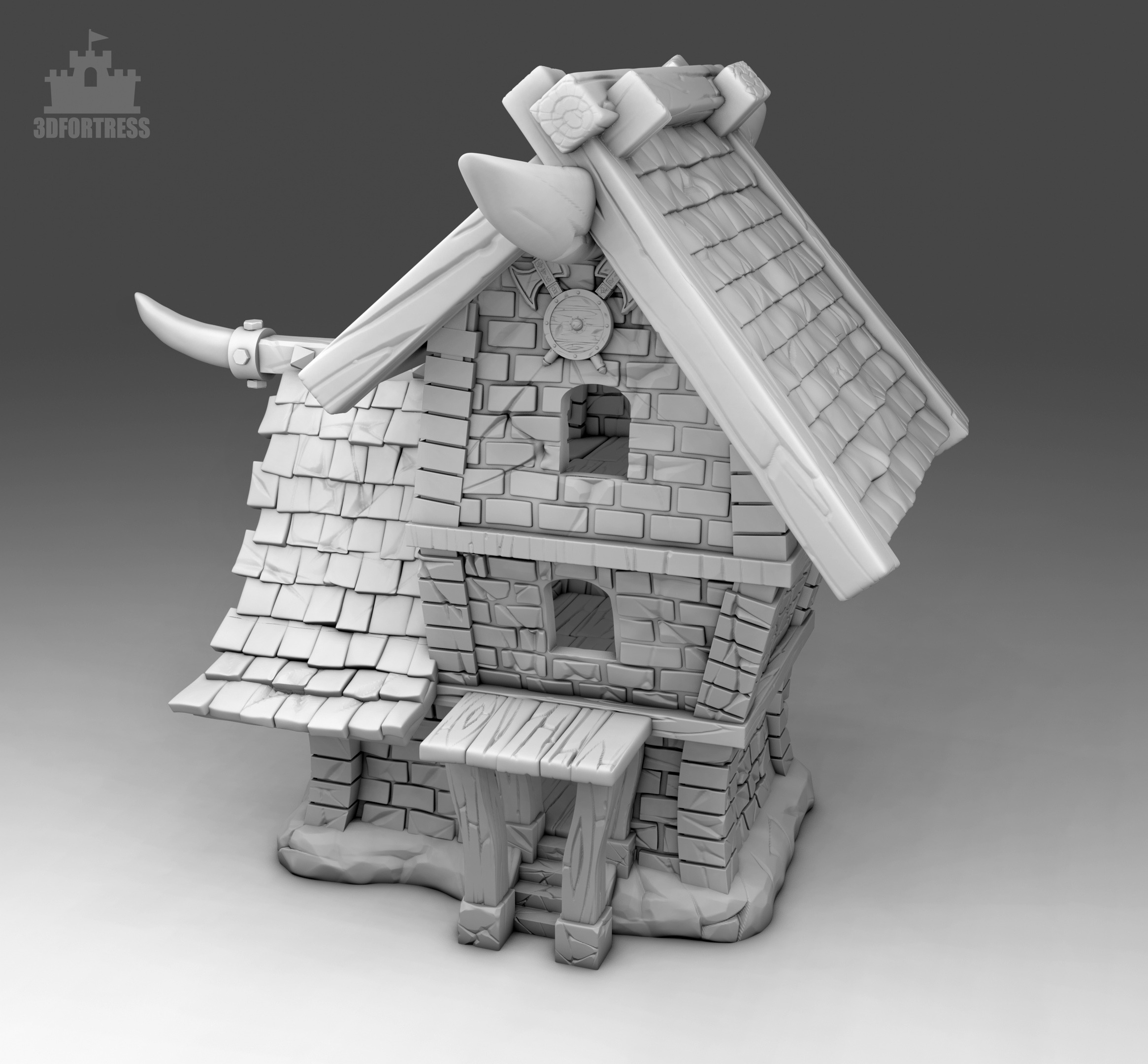 Brick building 3D print model_9