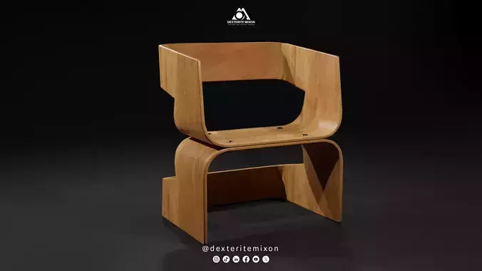 3D Model of Curved Wooden Chair Low-poly 3D model