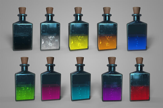 Fantasy Potion Bundle 10 Magic Potions Game Ready Assets Low-poly 3D model