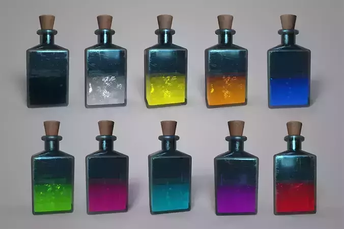 Fantasy Potion Bundle 10 Magic Potions Game Ready Assets Low-poly 3D model