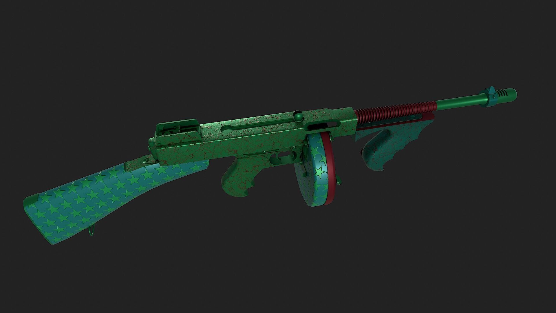 Low Poly Tommy Gun Game Ready Low-poly 3D model_2