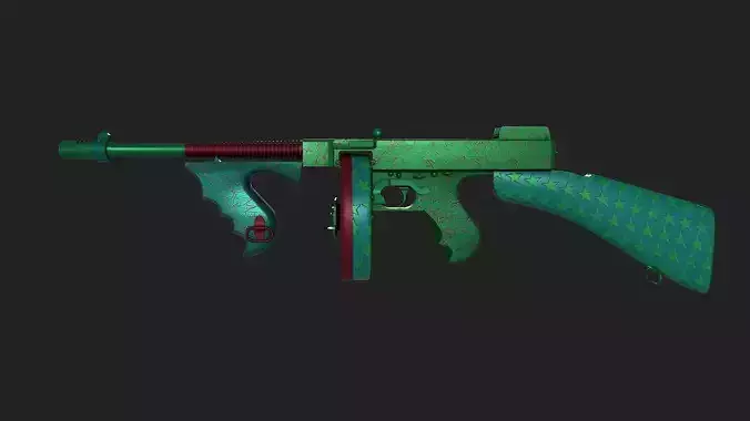 Low Poly Tommy Gun Game Ready Low-poly 3D model
