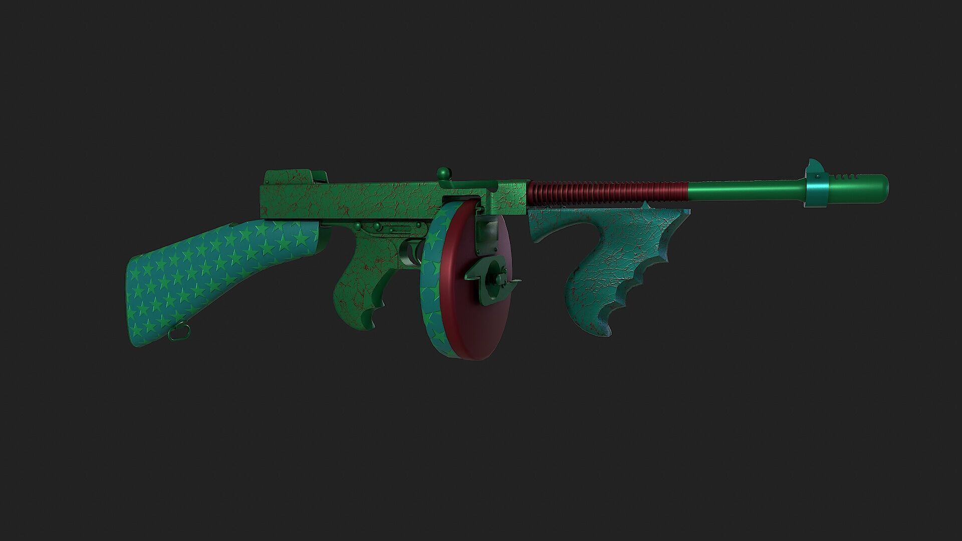Low Poly Tommy Gun Game Ready Low-poly 3D model_1