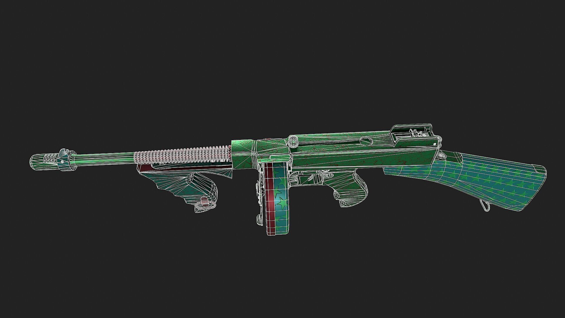 Low Poly Tommy Gun Game Ready Low-poly 3D model_8