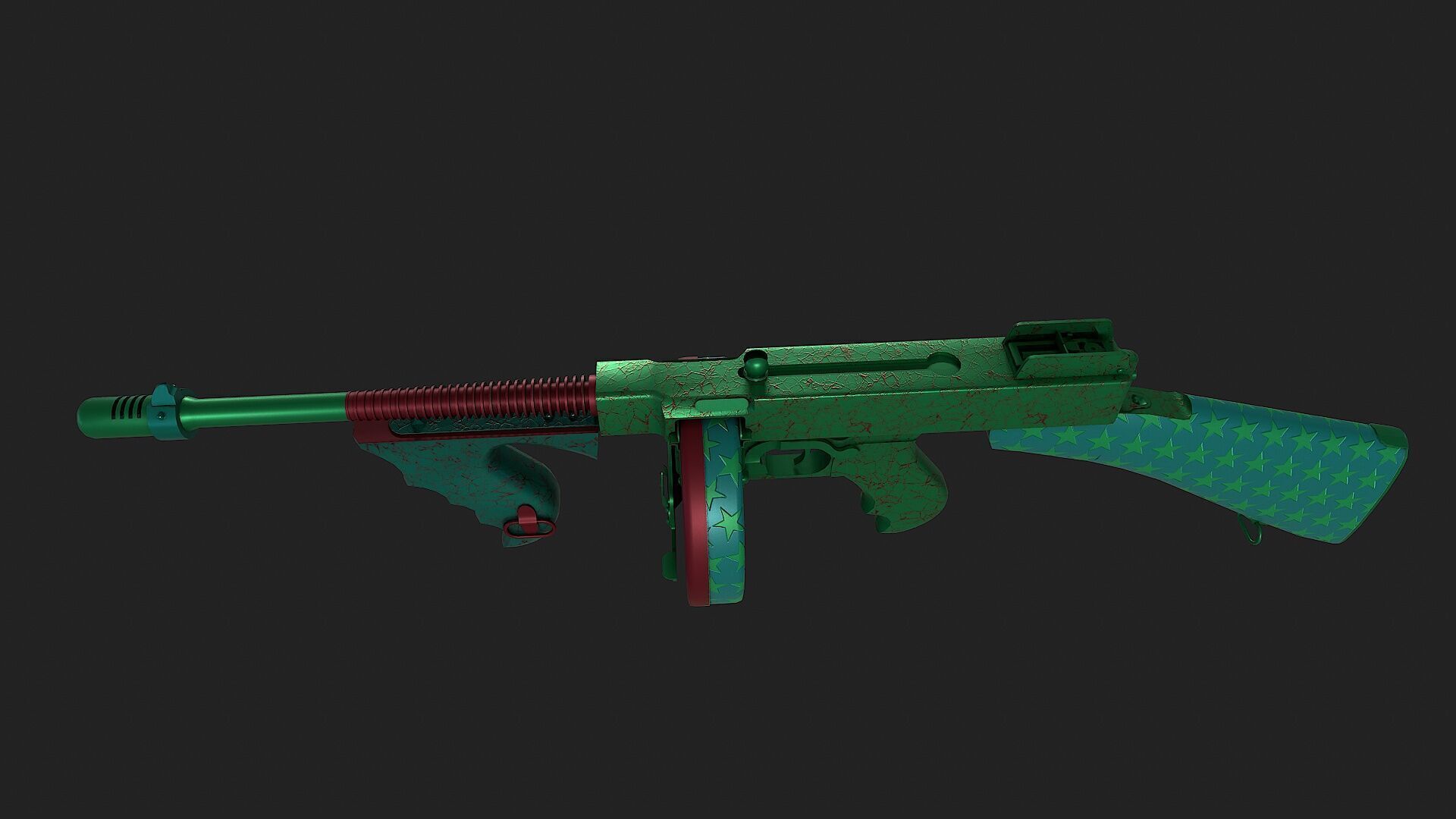 Low Poly Tommy Gun Game Ready Low-poly 3D model_7