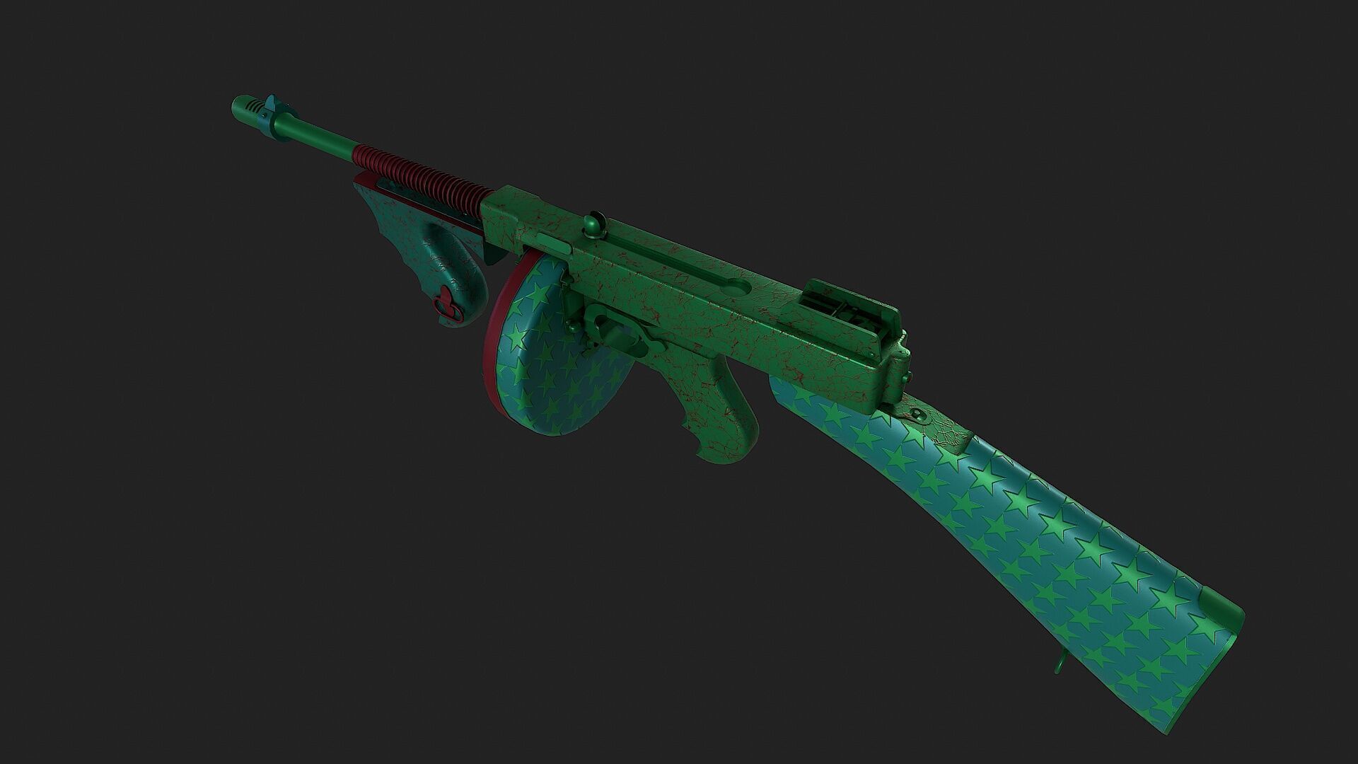 Low Poly Tommy Gun Game Ready Low-poly 3D model_3