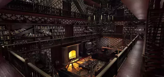 Whispering Shadows A Victorian Gothic Library 3D model