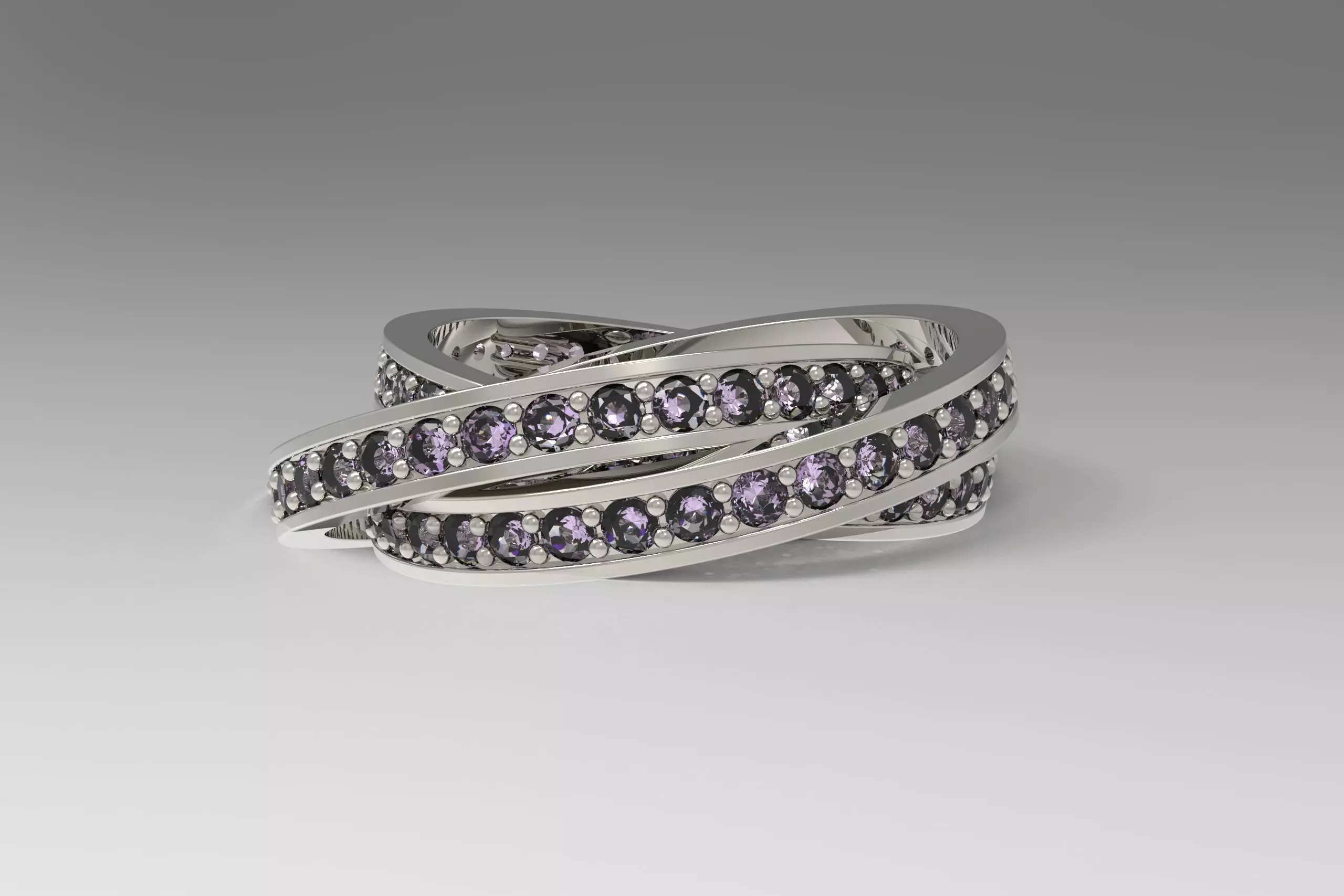 Trinity Ring with Pave Stone Bands Free 3D print model