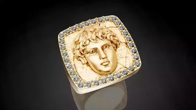 Greek face ring printable gold jewelry printable 3D model