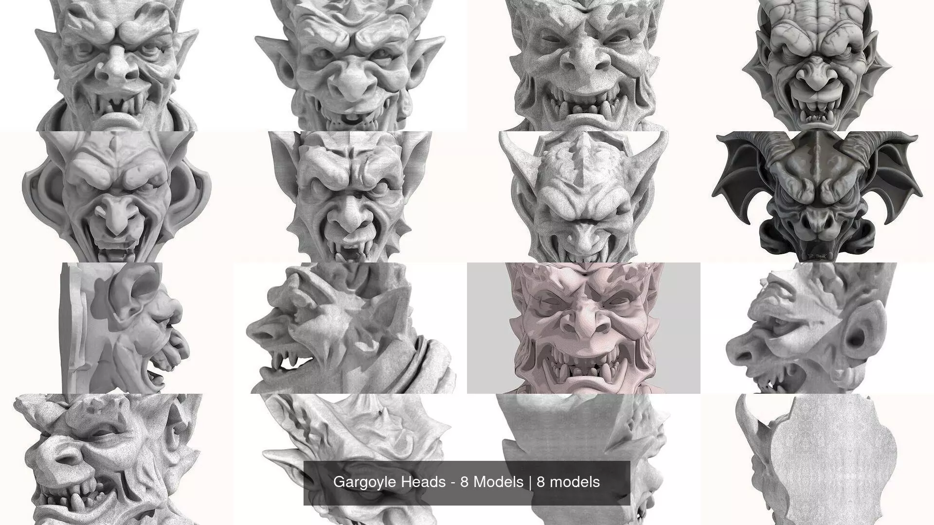 Gargoyle Heads - 8 Models 3D Model Collection_0
