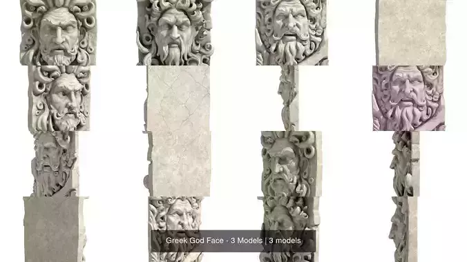 Greek God Face - 3 Models 3D Model Collection