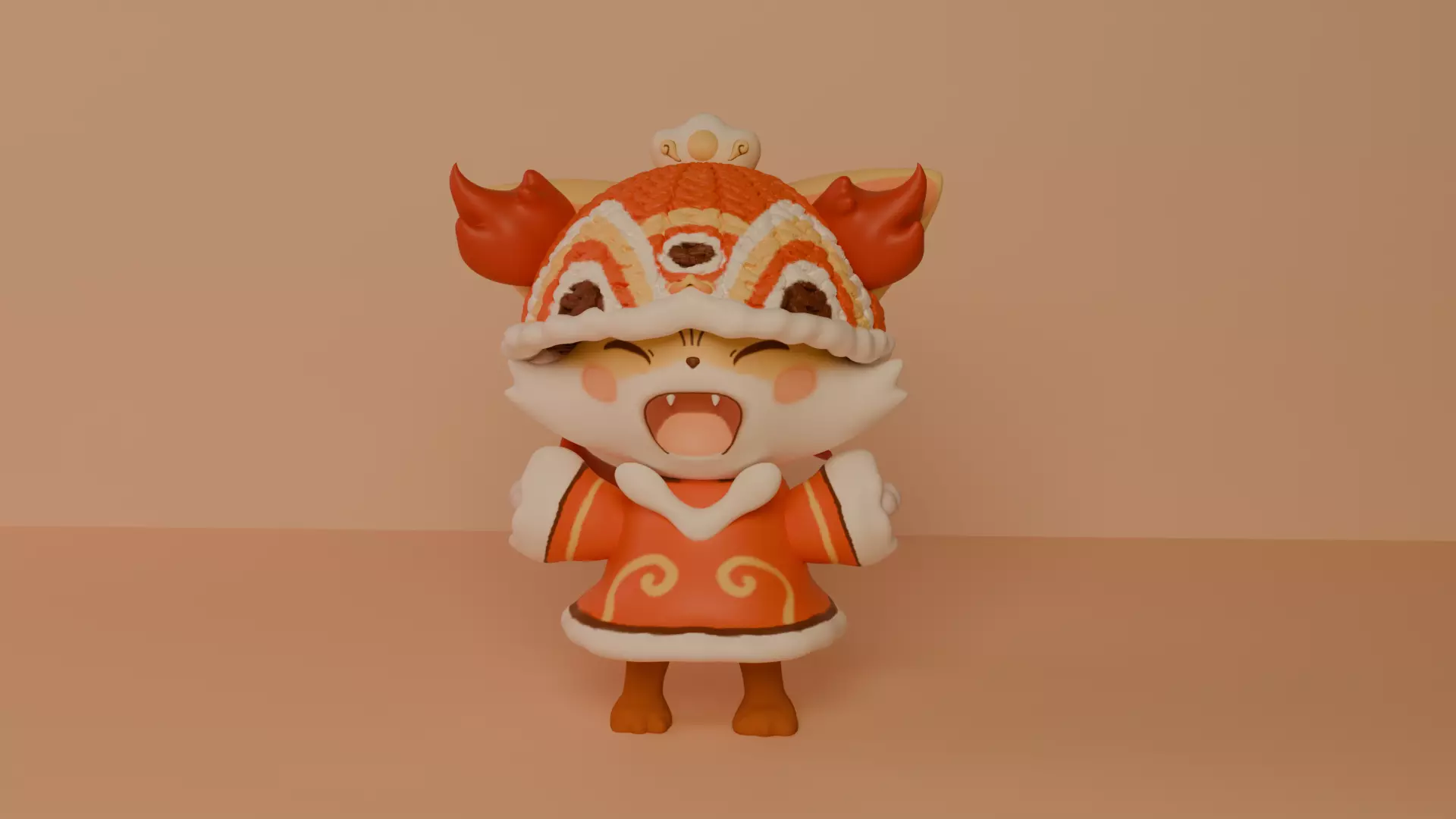 Knitted long-tailed fire fox 3D model_0